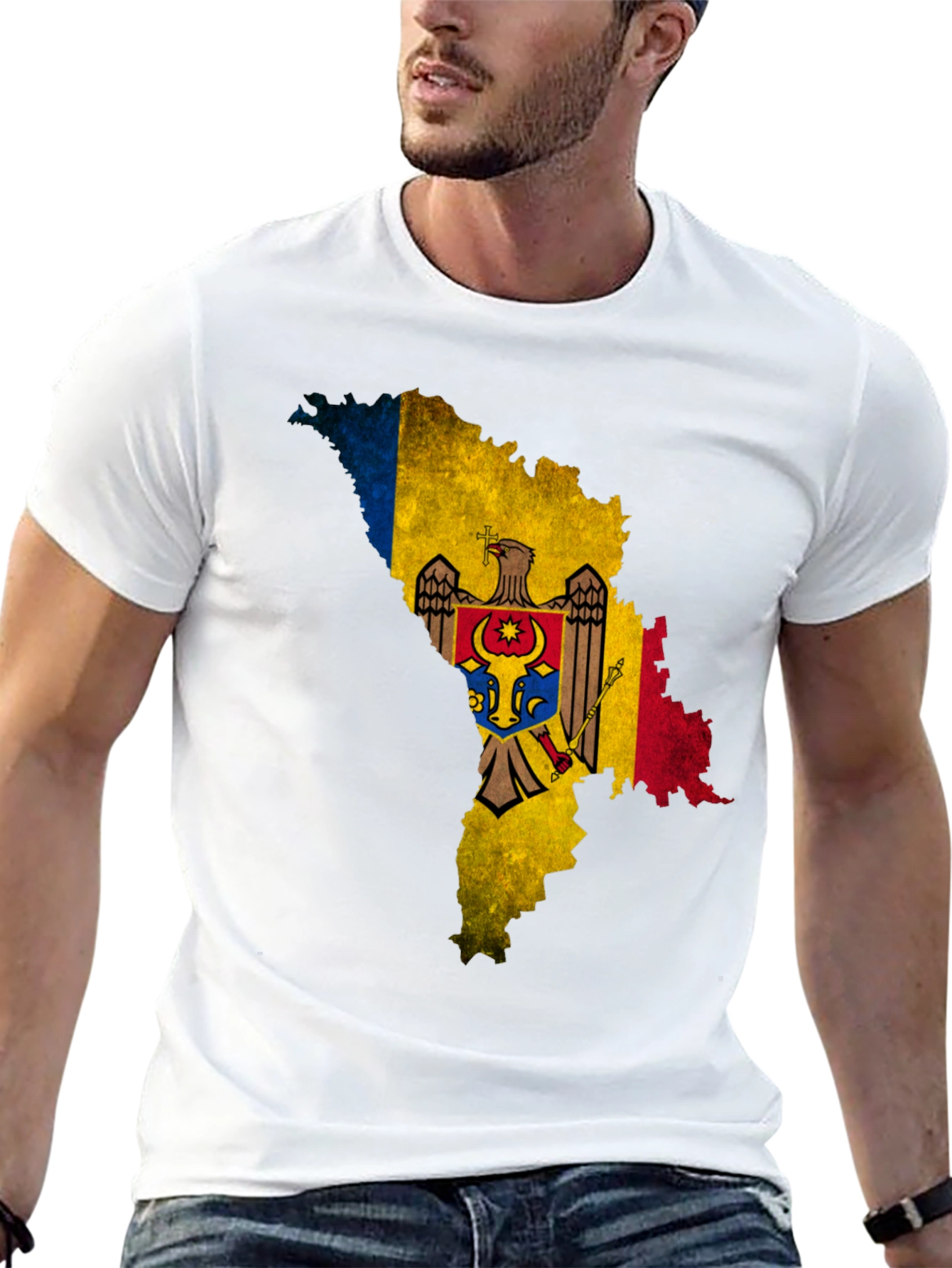 Moldova Flag Map T-Shirt - Black
