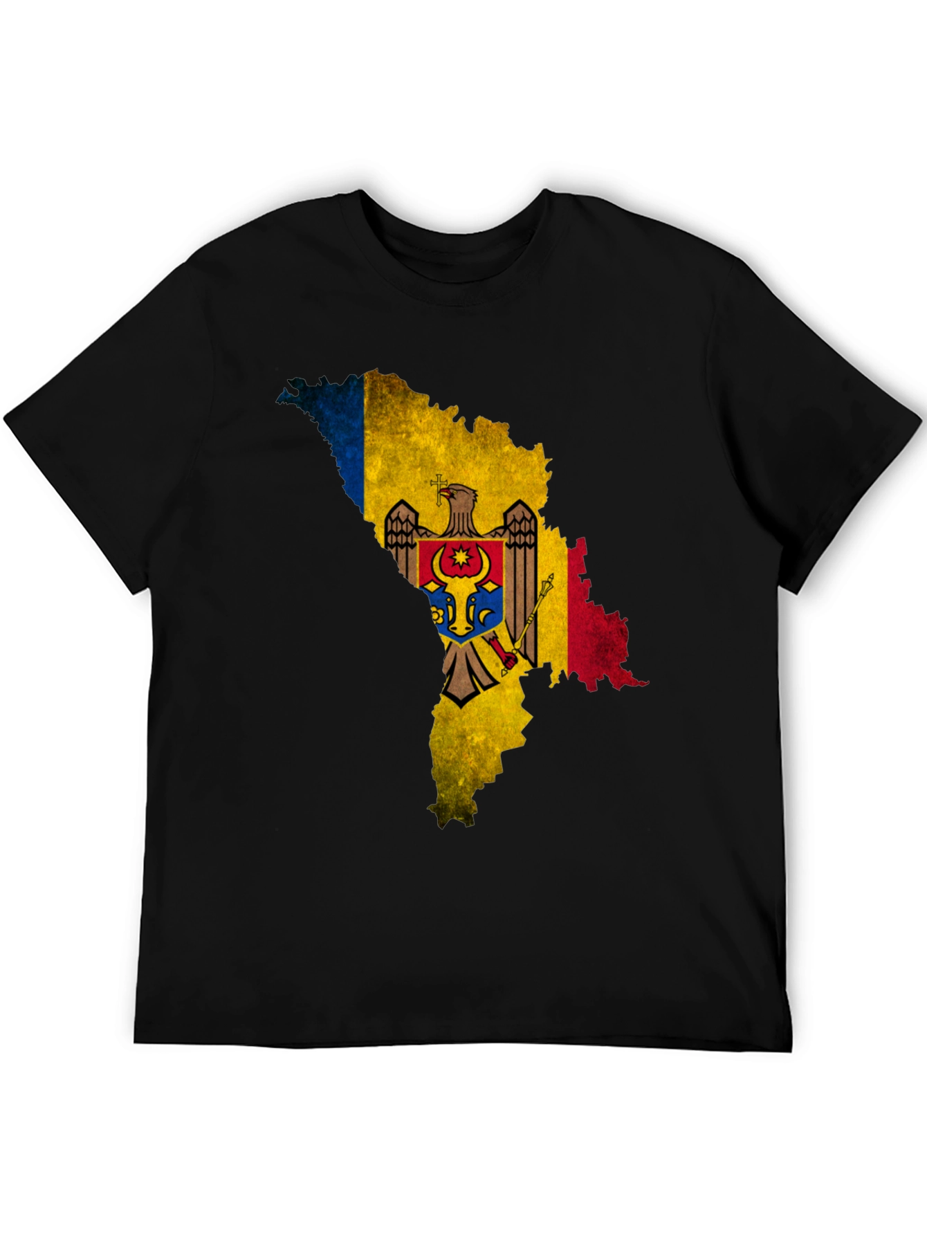 Moldova Flag Map T-Shirt - Black