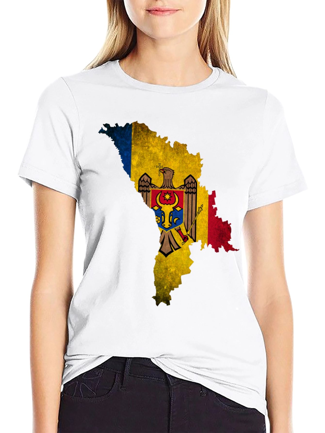 Moldova Flag Map T-Shirt - Black