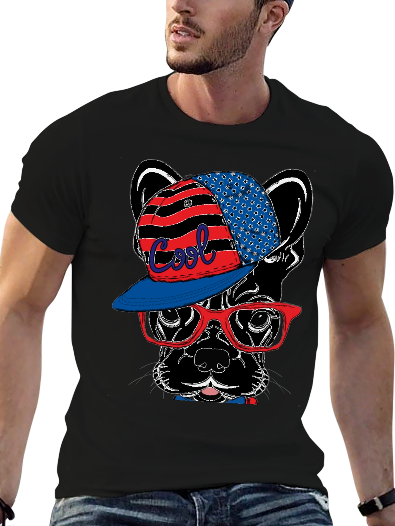 Cool Dog Graphic Tee - Patriotic Style
