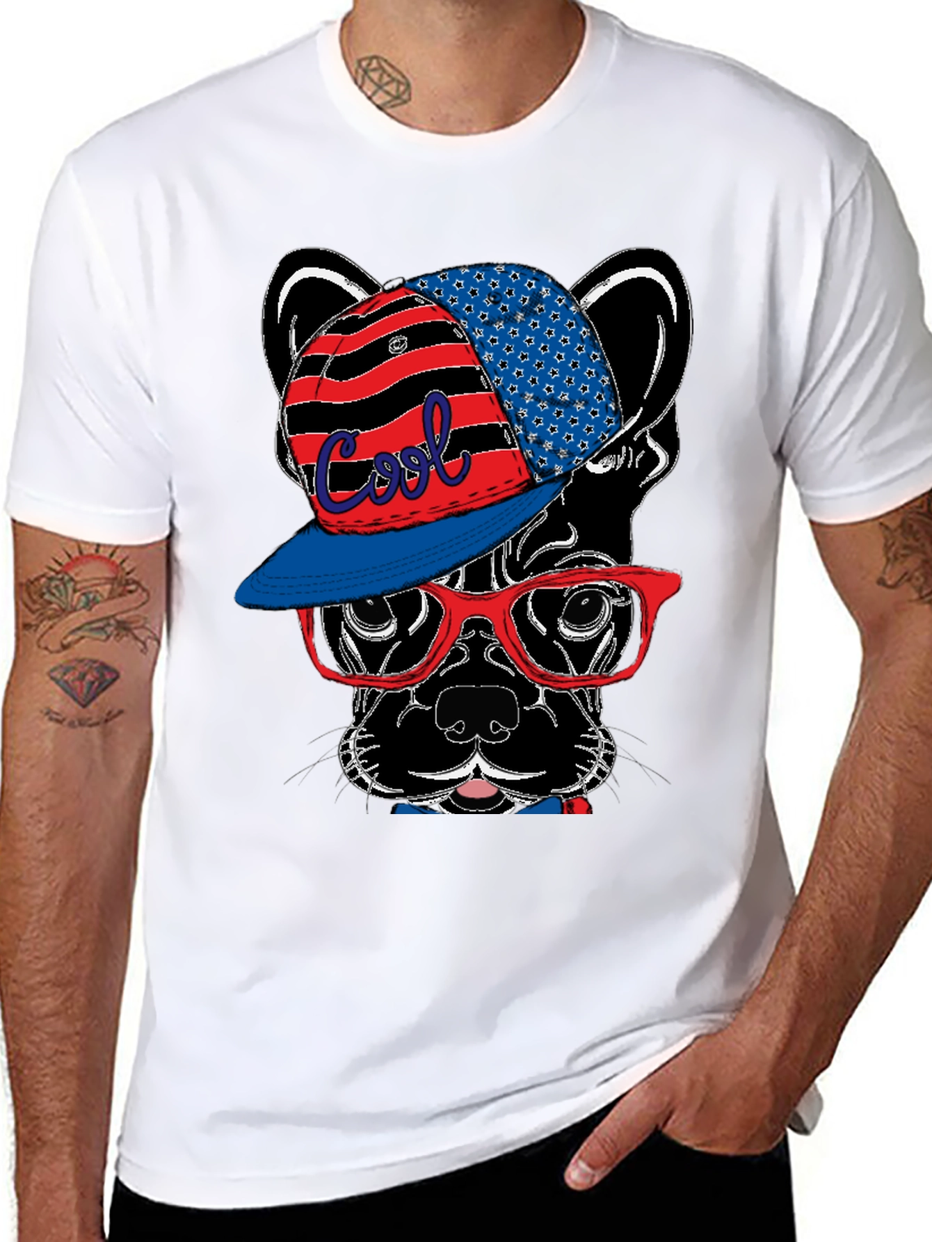Cool Dog Graphic Tee - Patriotic Style