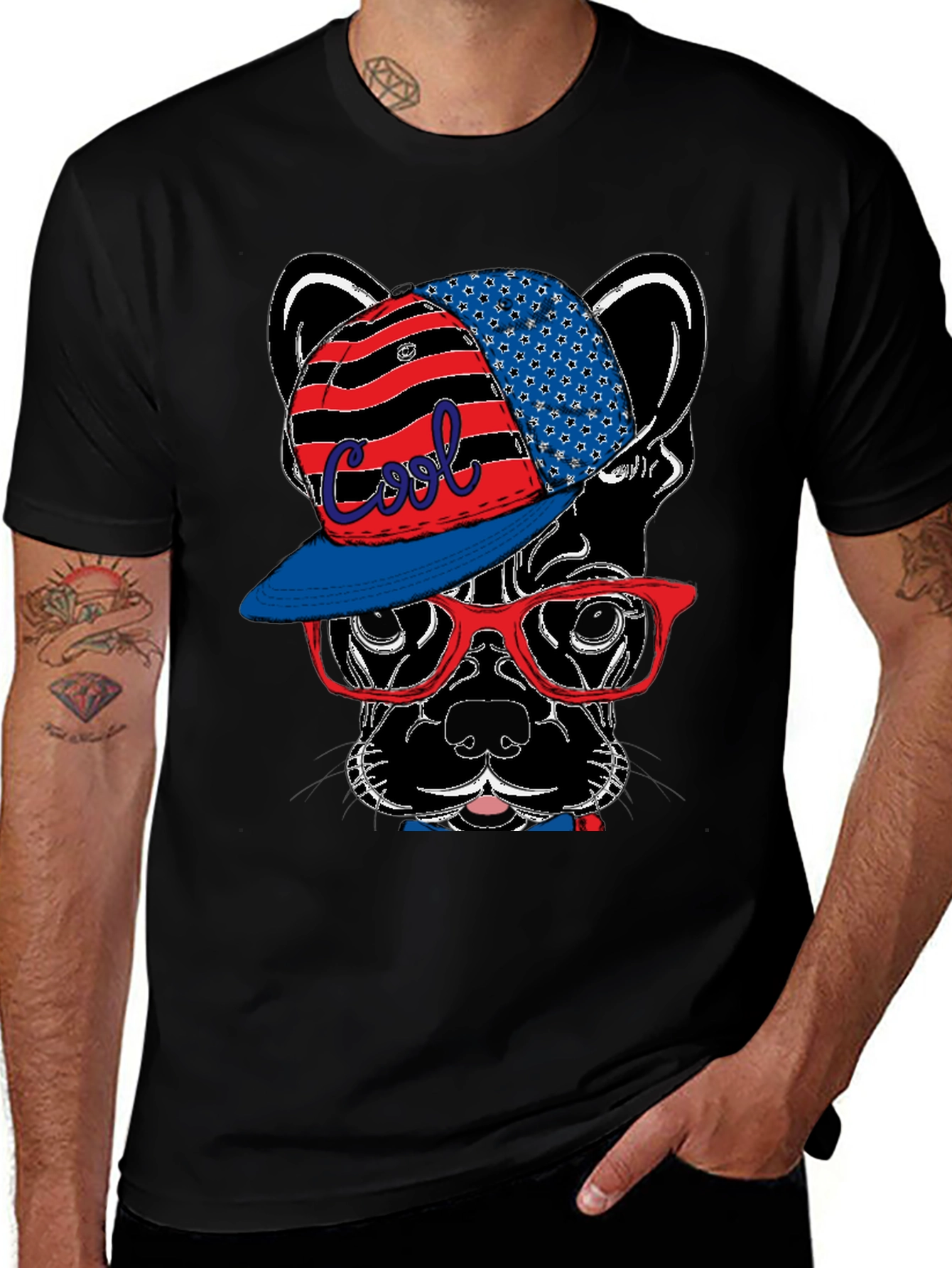 Cool Dog Graphic Tee - Patriotic Style