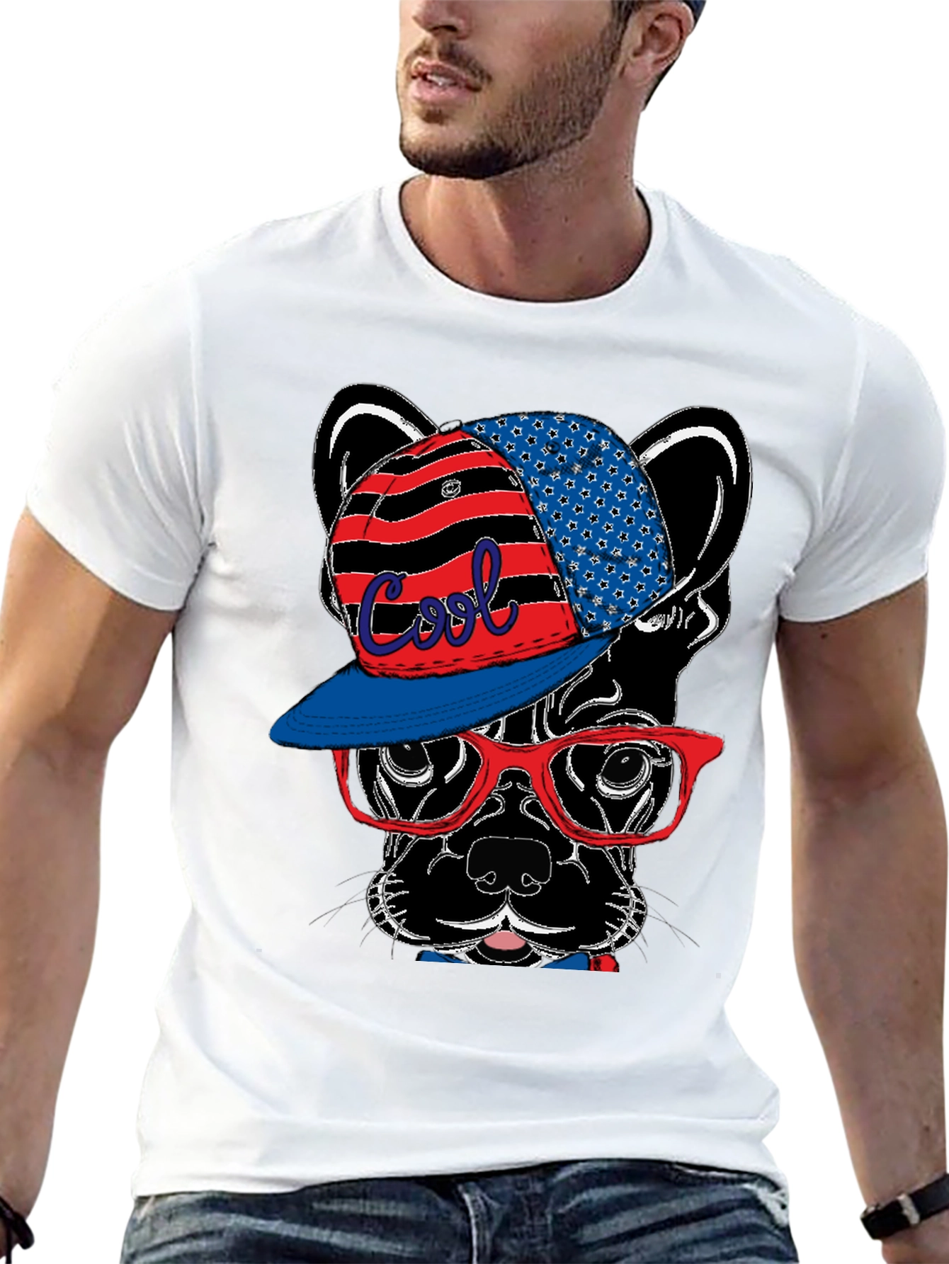 Cool Dog Graphic Tee - Patriotic Style