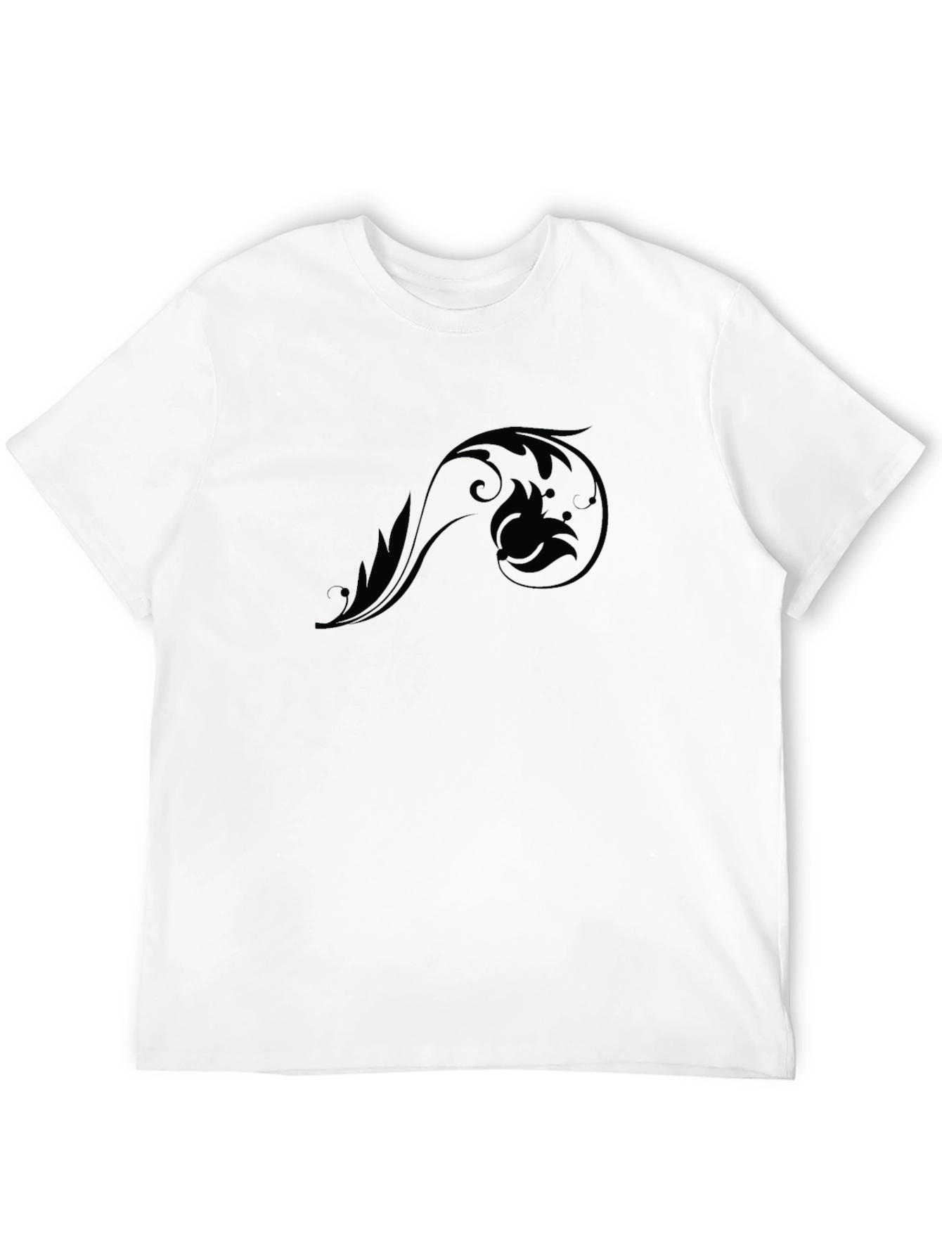 Black Graphic Tee - Floral Scroll Design