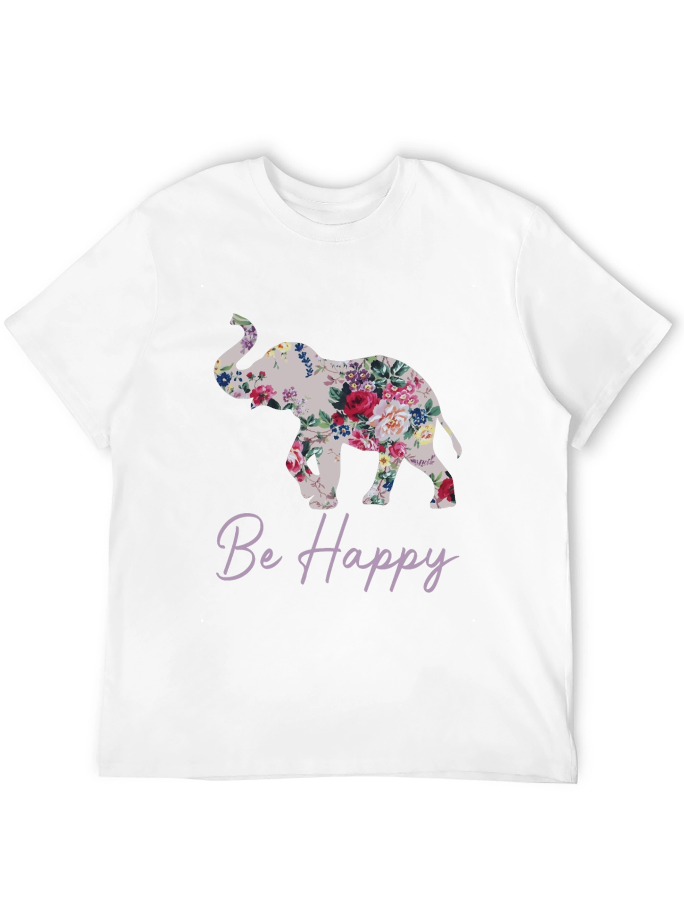 Floral Elephant Graphic Tee - Be Happy