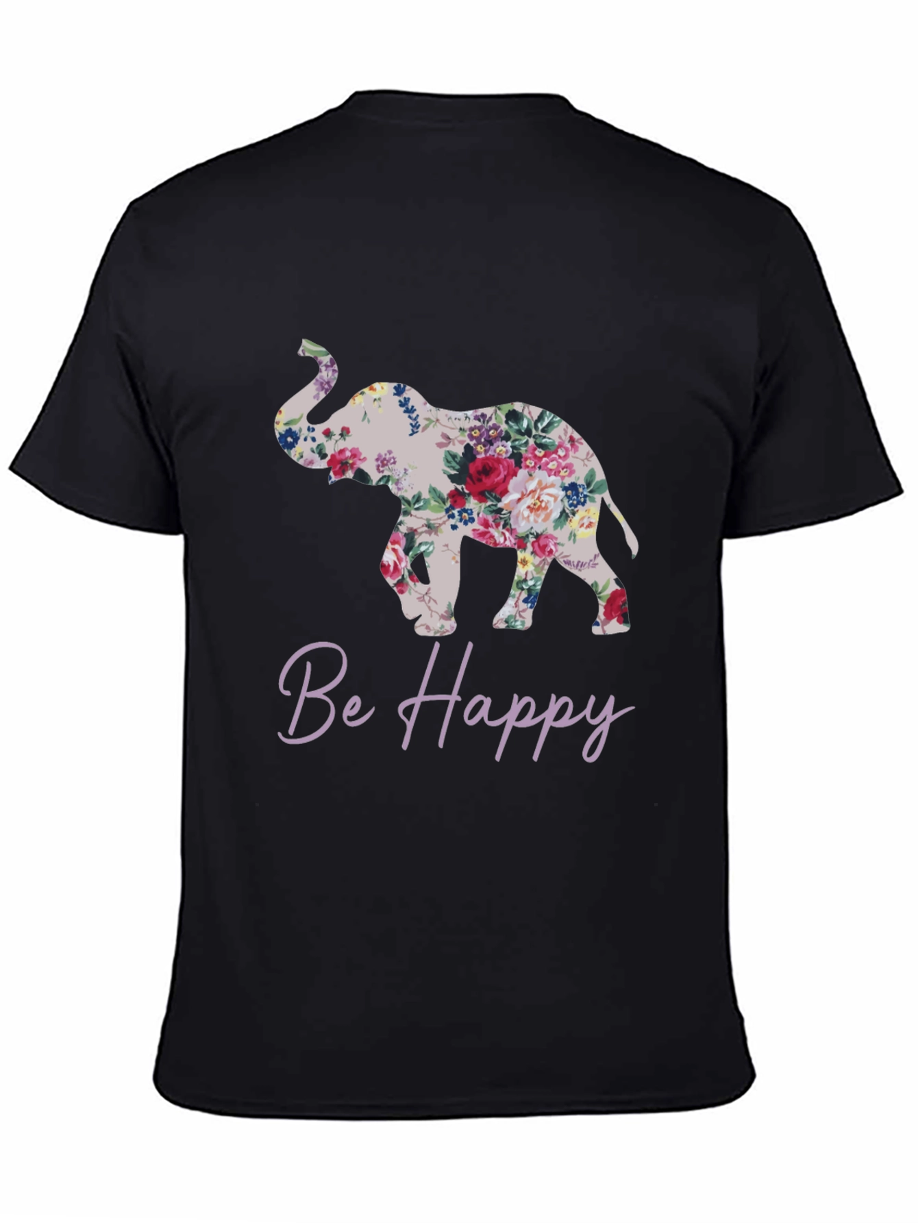 Floral Elephant Graphic Tee - Be Happy