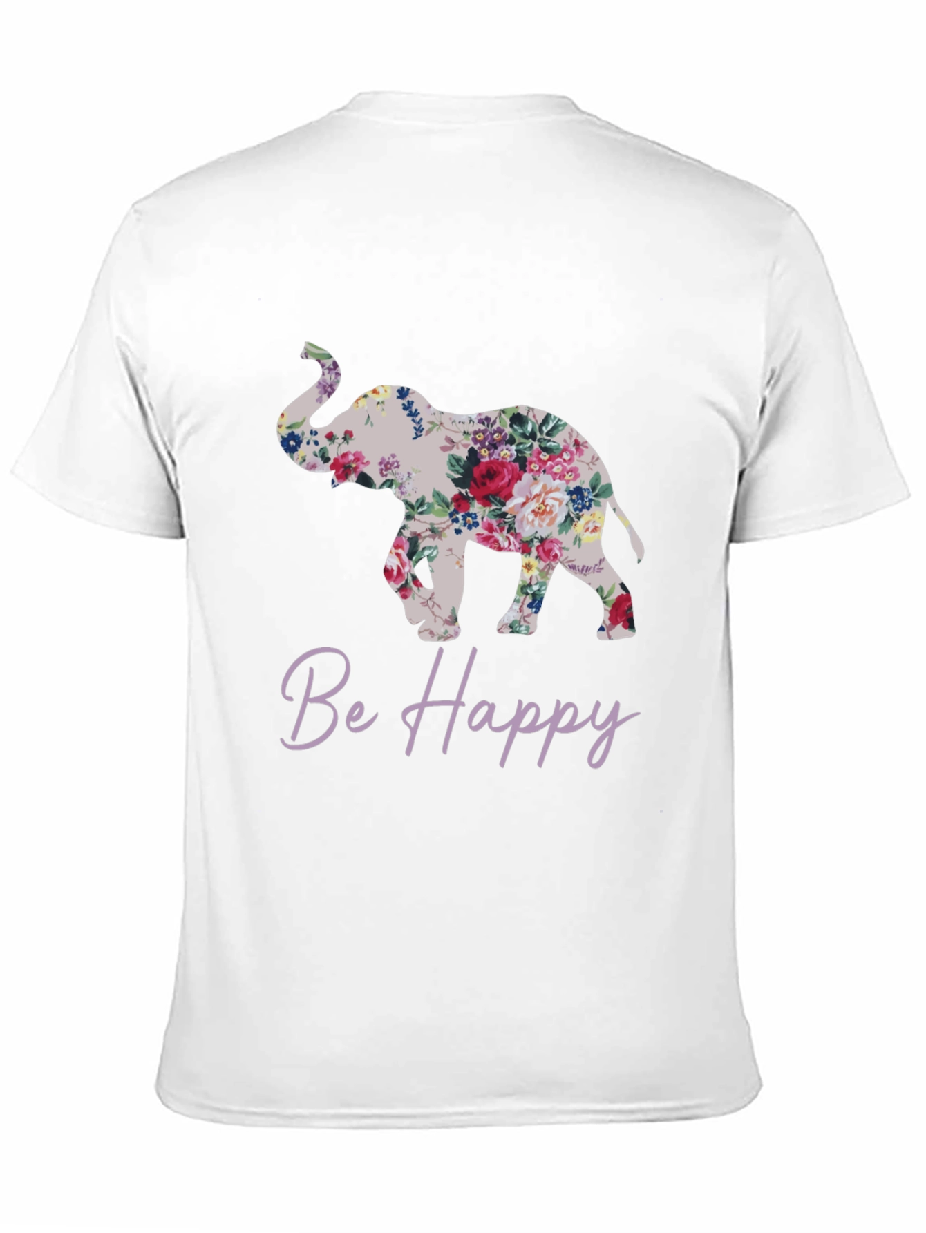 Floral Elephant Graphic Tee - Be Happy