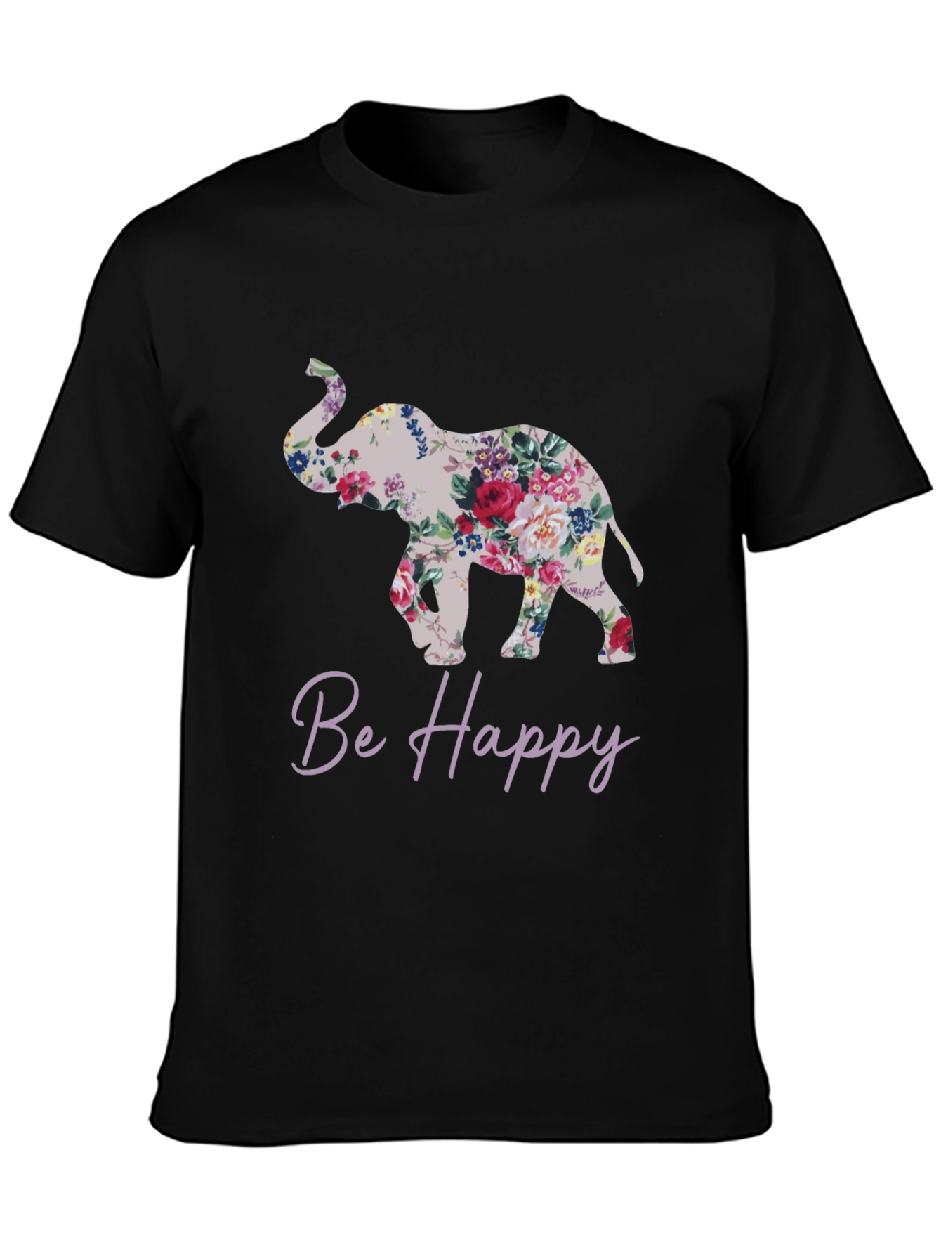 Floral Elephant Graphic Tee - Be Happy