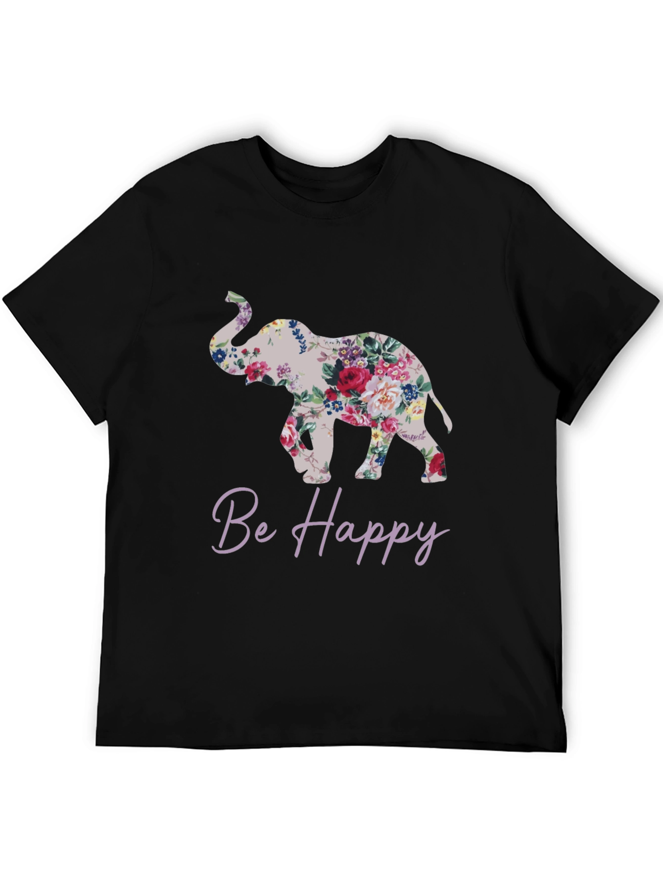 Floral Elephant Graphic Tee - Be Happy
