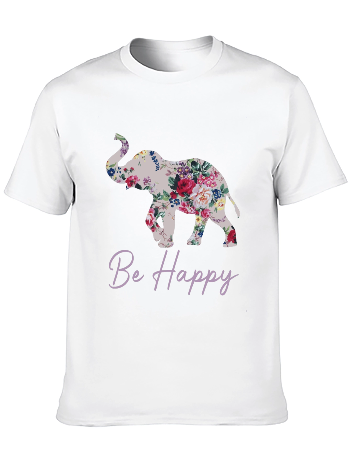 Floral Elephant Graphic Tee - Be Happy