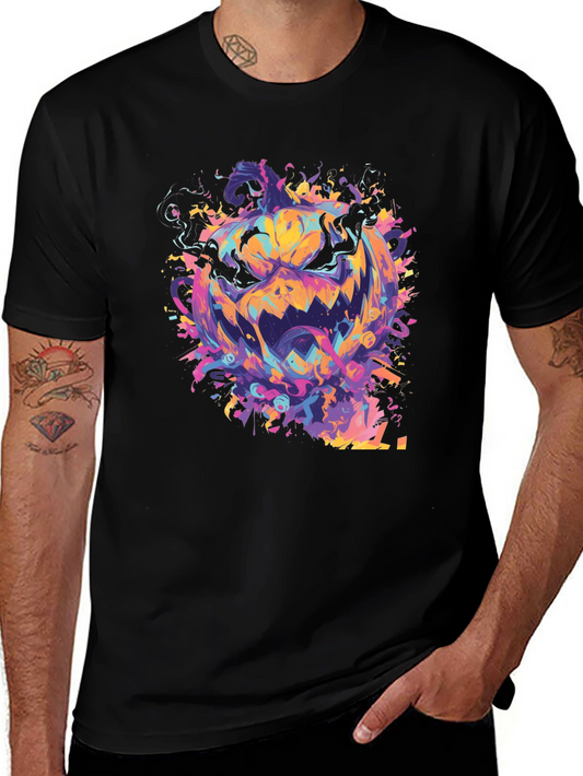 Halloween Pumpkin Graphic Tee - Colorful Spooky Design