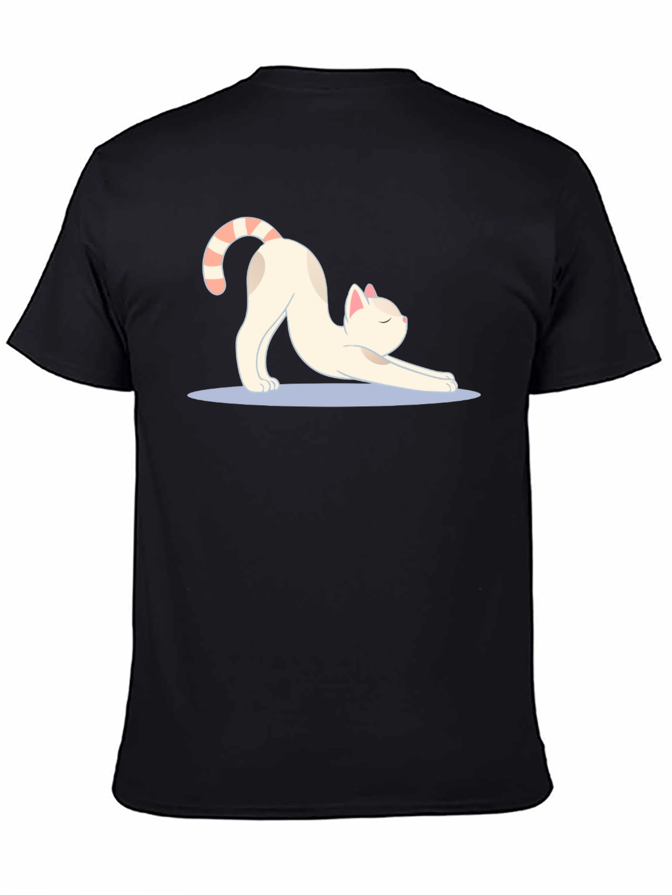 Stretching Cat Graphic Tee - Soft Black Cotton T-Shirt