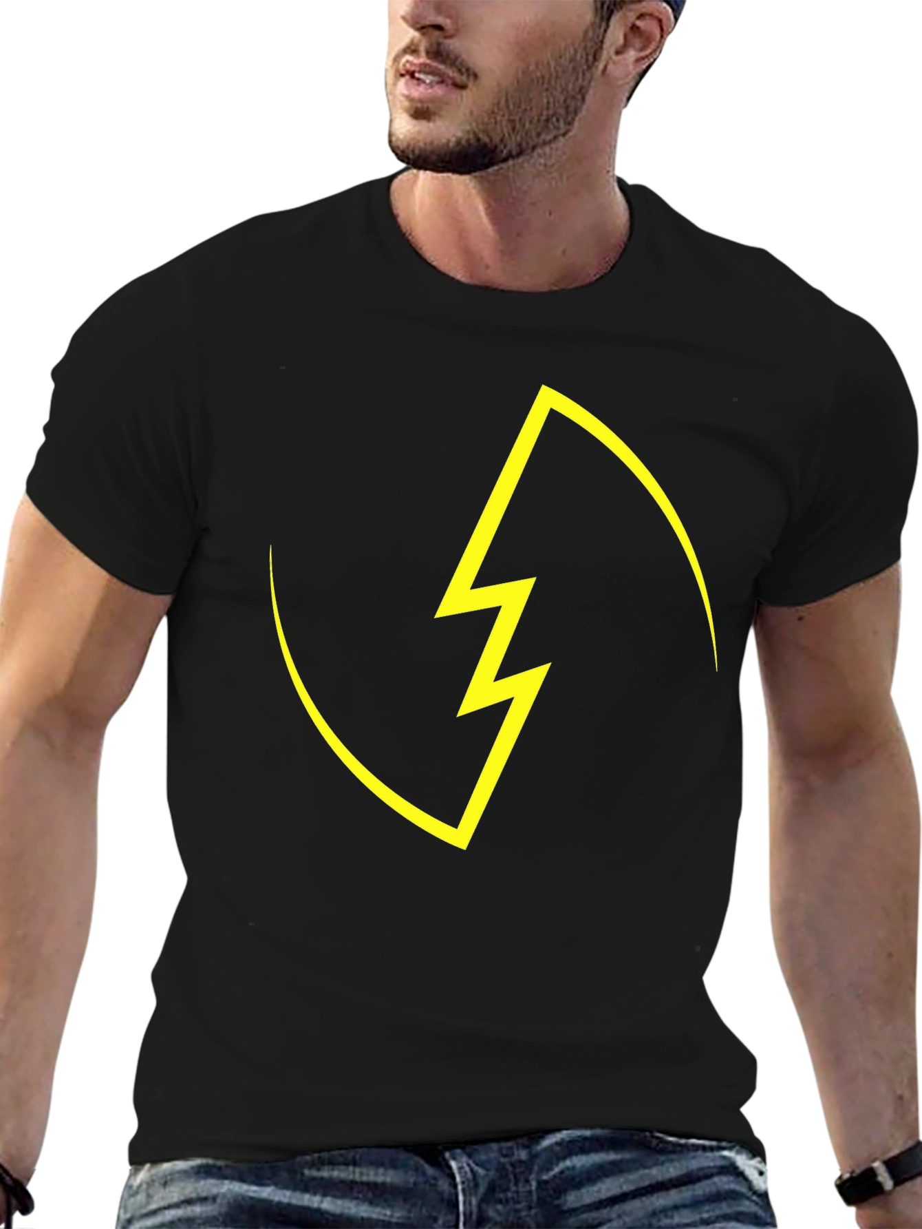 Black T-Shirt with Yellow Lightning Bolt Design