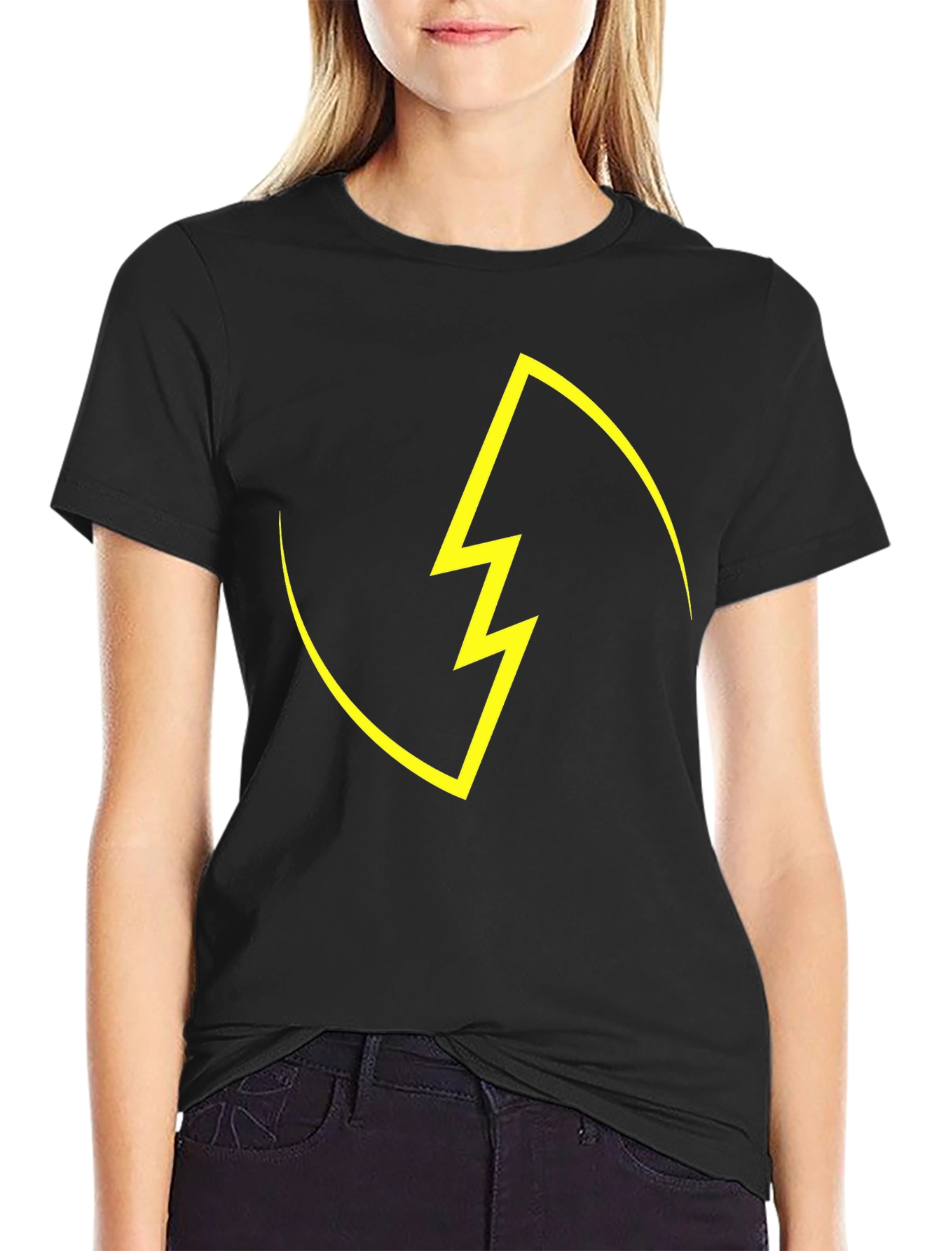 Black T-Shirt with Yellow Lightning Bolt Design
