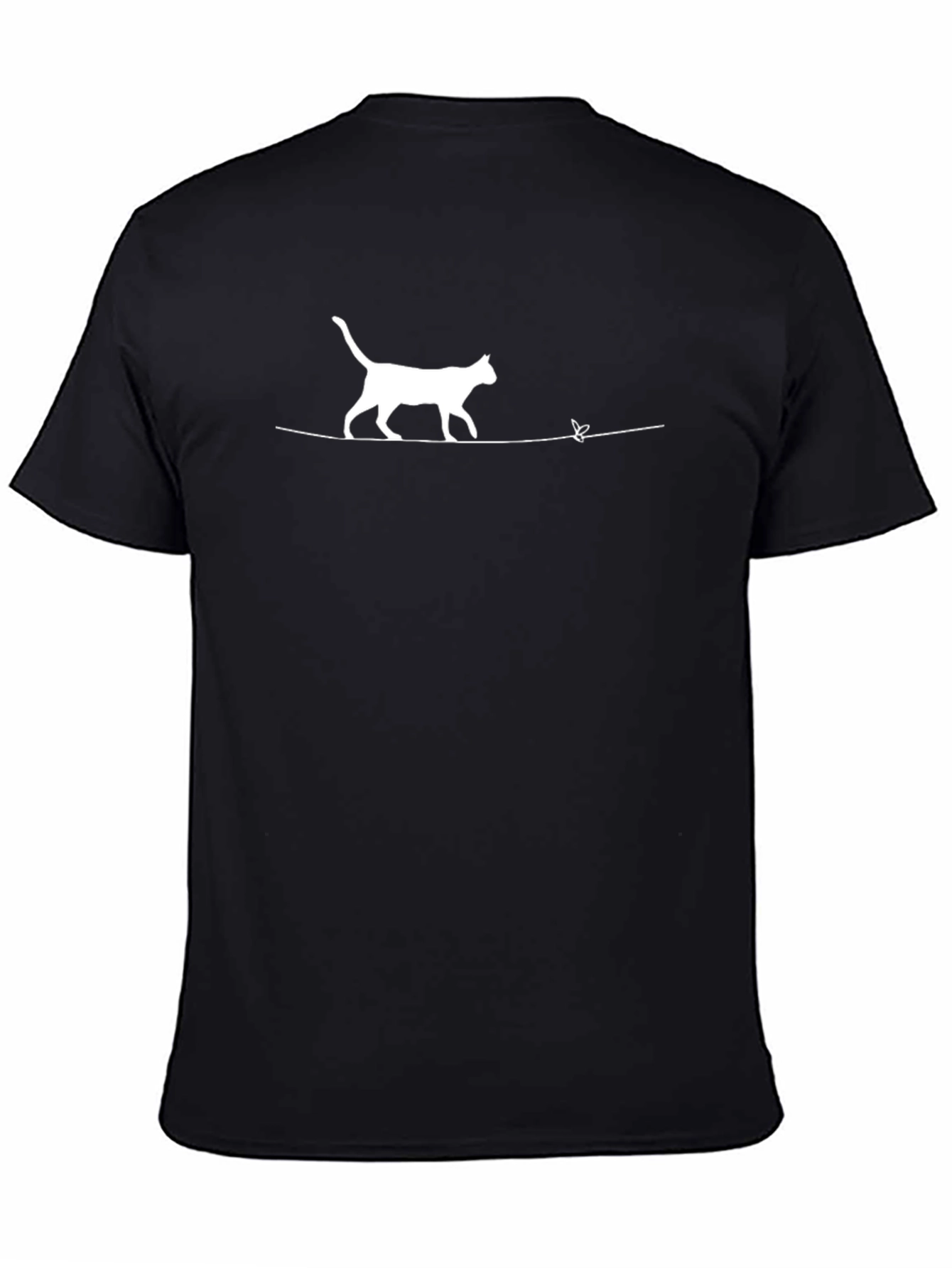 Cat & Butterfly Graphic Tee - Mens Black T-Shirt