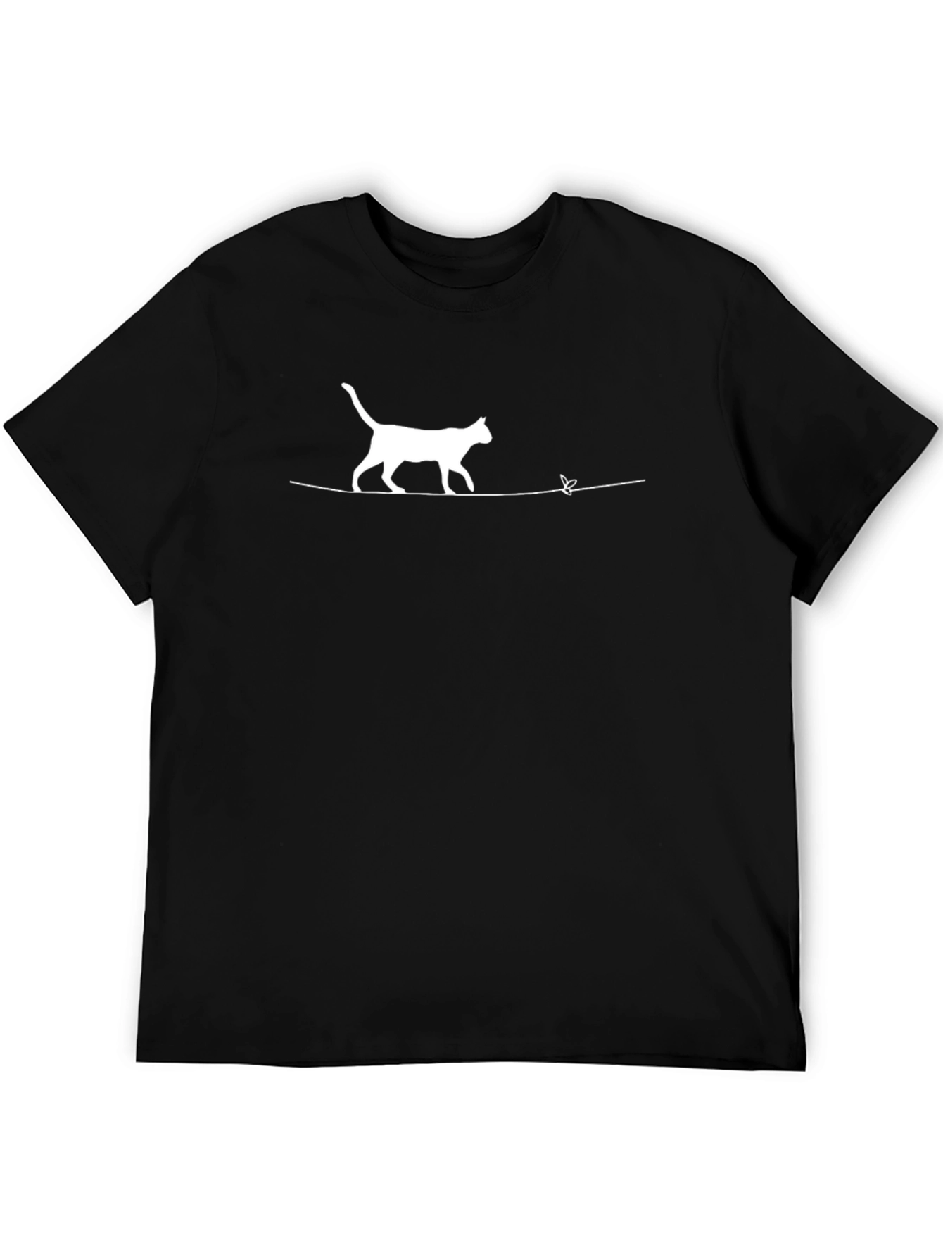 Cat & Butterfly Graphic Tee - Mens Black T-Shirt