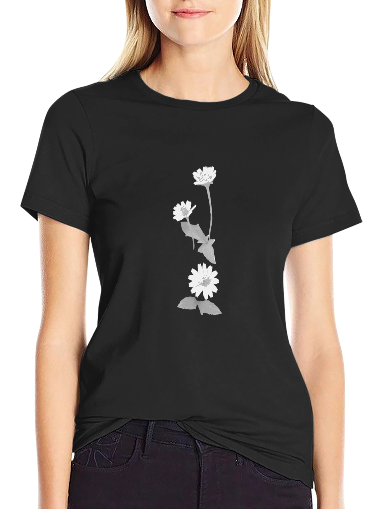 Floral Graphic Tee - Black Casual Comfort