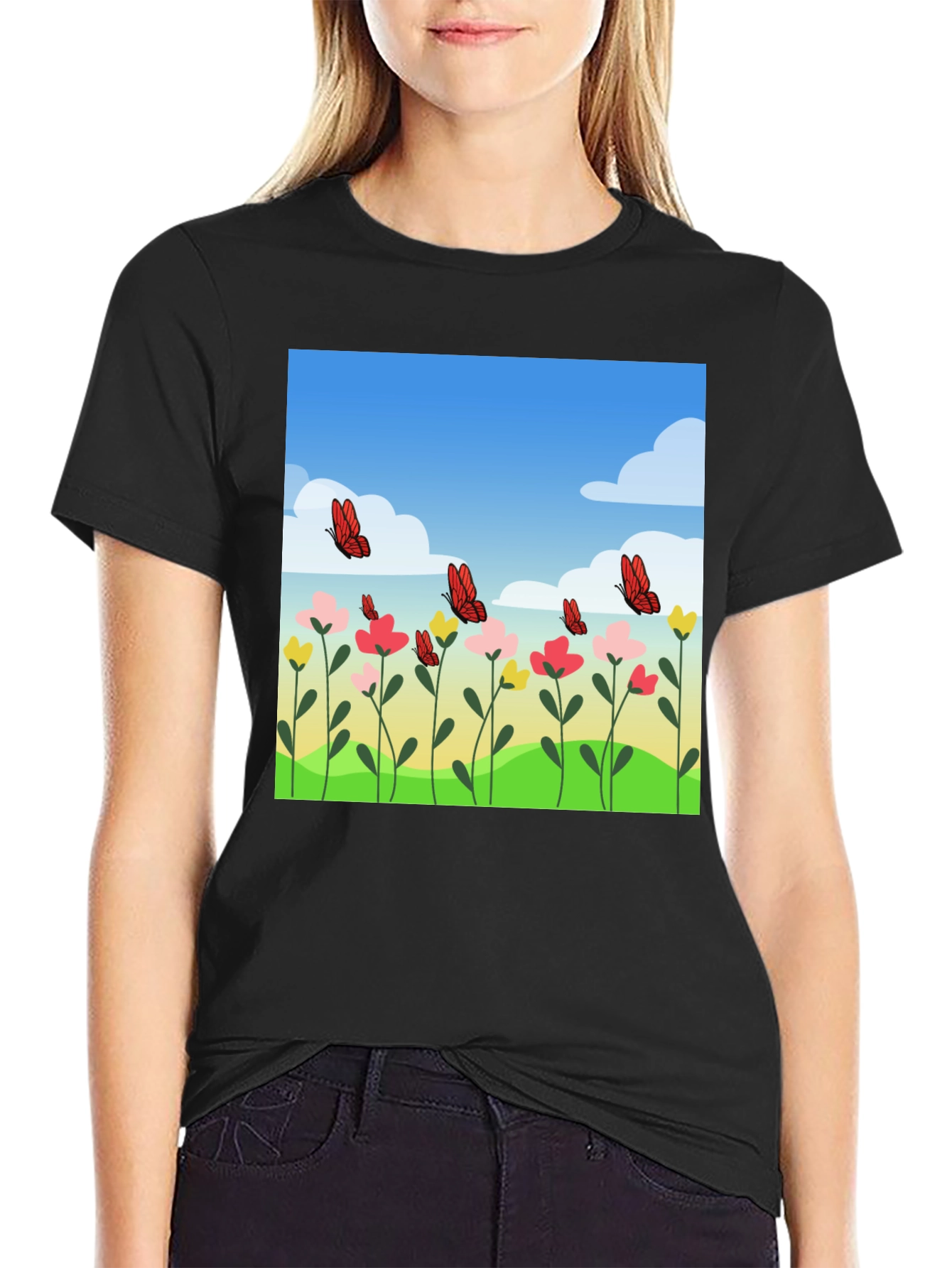 Butterfly Meadow Graphic Tee - Stylish Casual Wear