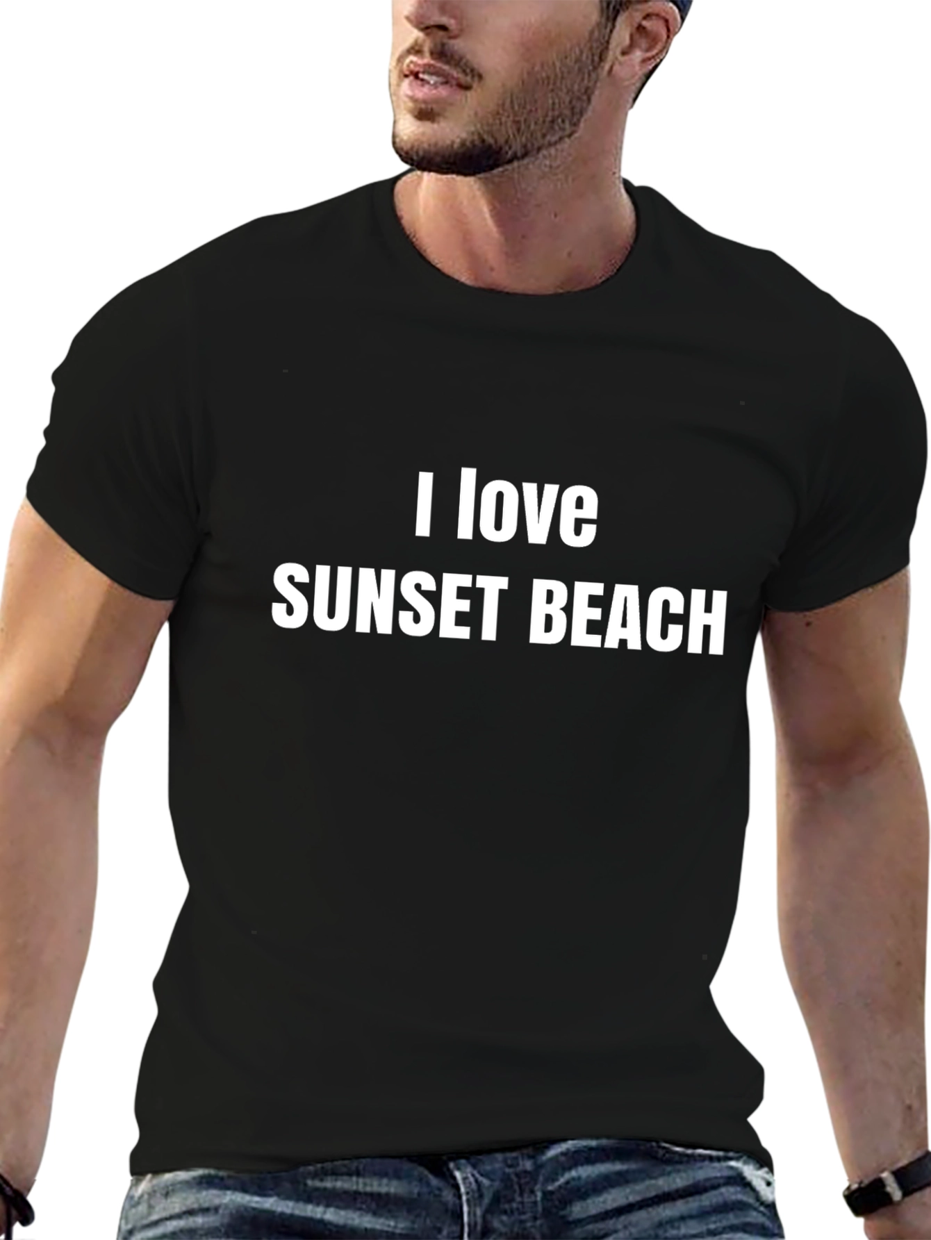 I Love Sunset Beach Black Graphic T-Shirt