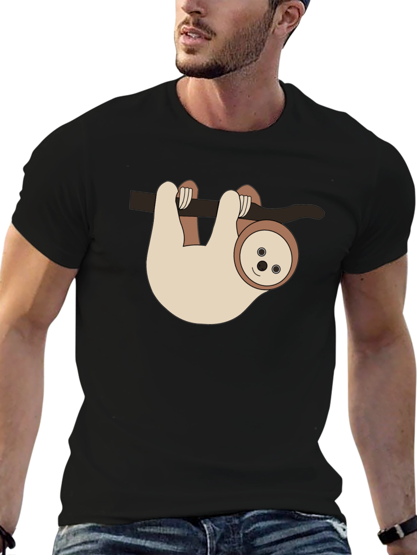 Sloth Hangin Around Black T-Shirt