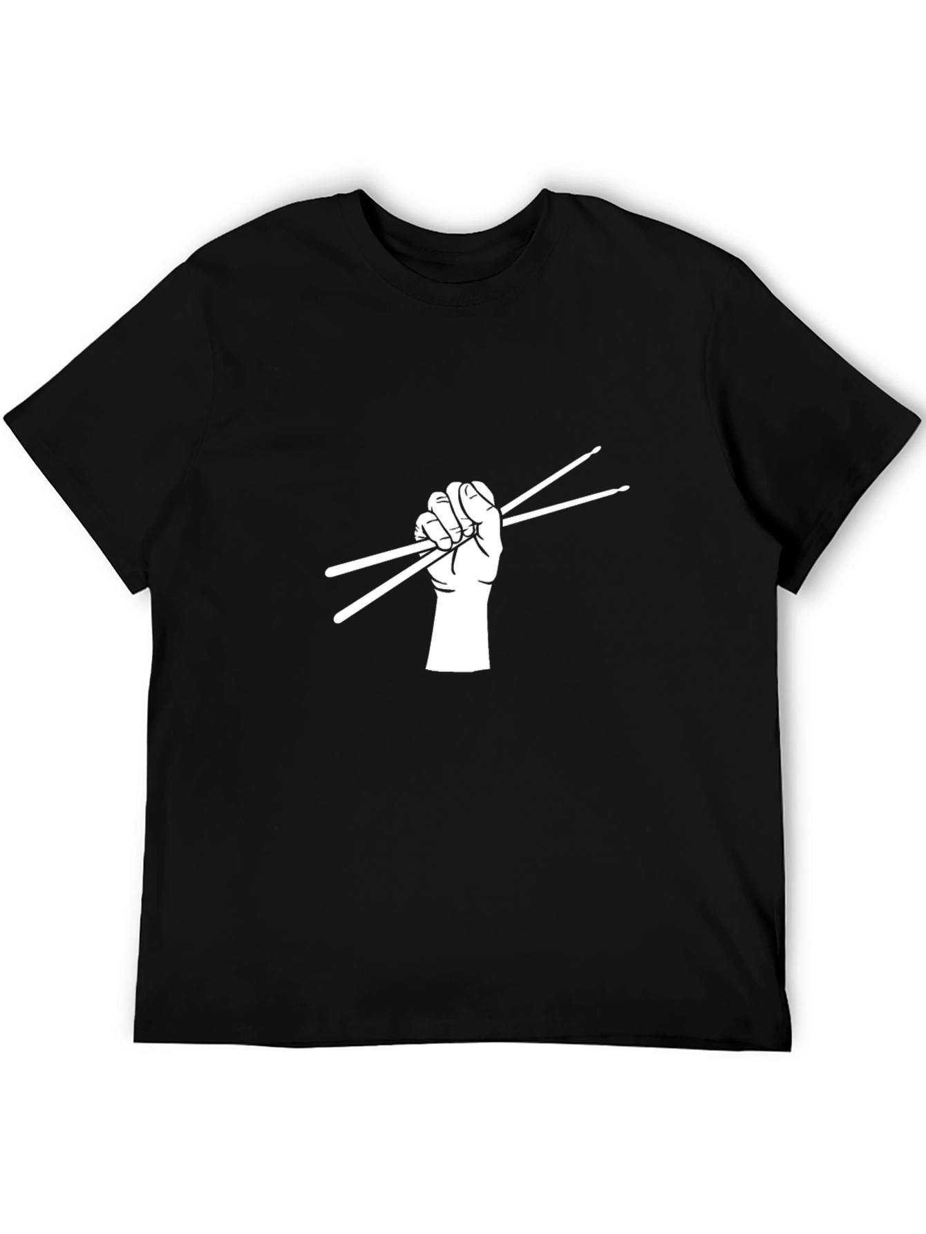 Drummer Hand Holding Drumsticks Black T-Shirt