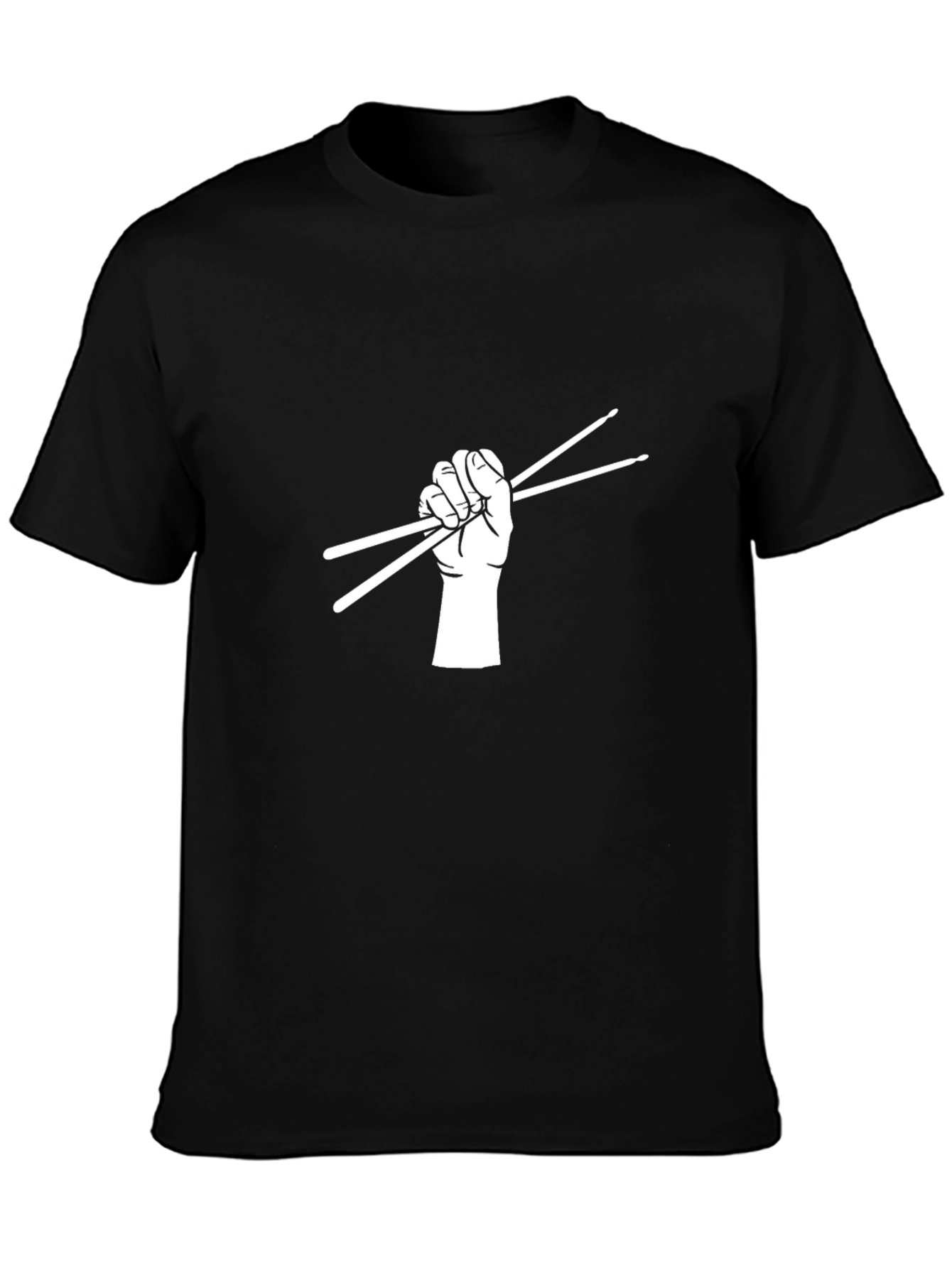 Drummer Hand Holding Drumsticks Black T-Shirt