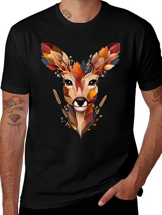 Deer Head Graphic Tee - Nature Inspired Art Shirt
