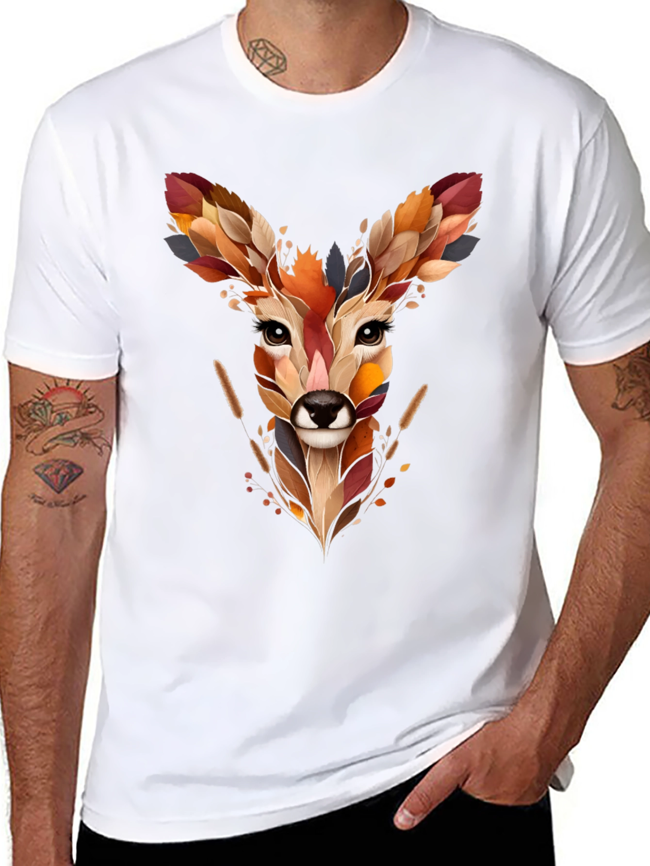 Deer Head Graphic Tee - Nature Inspired Art Shirt