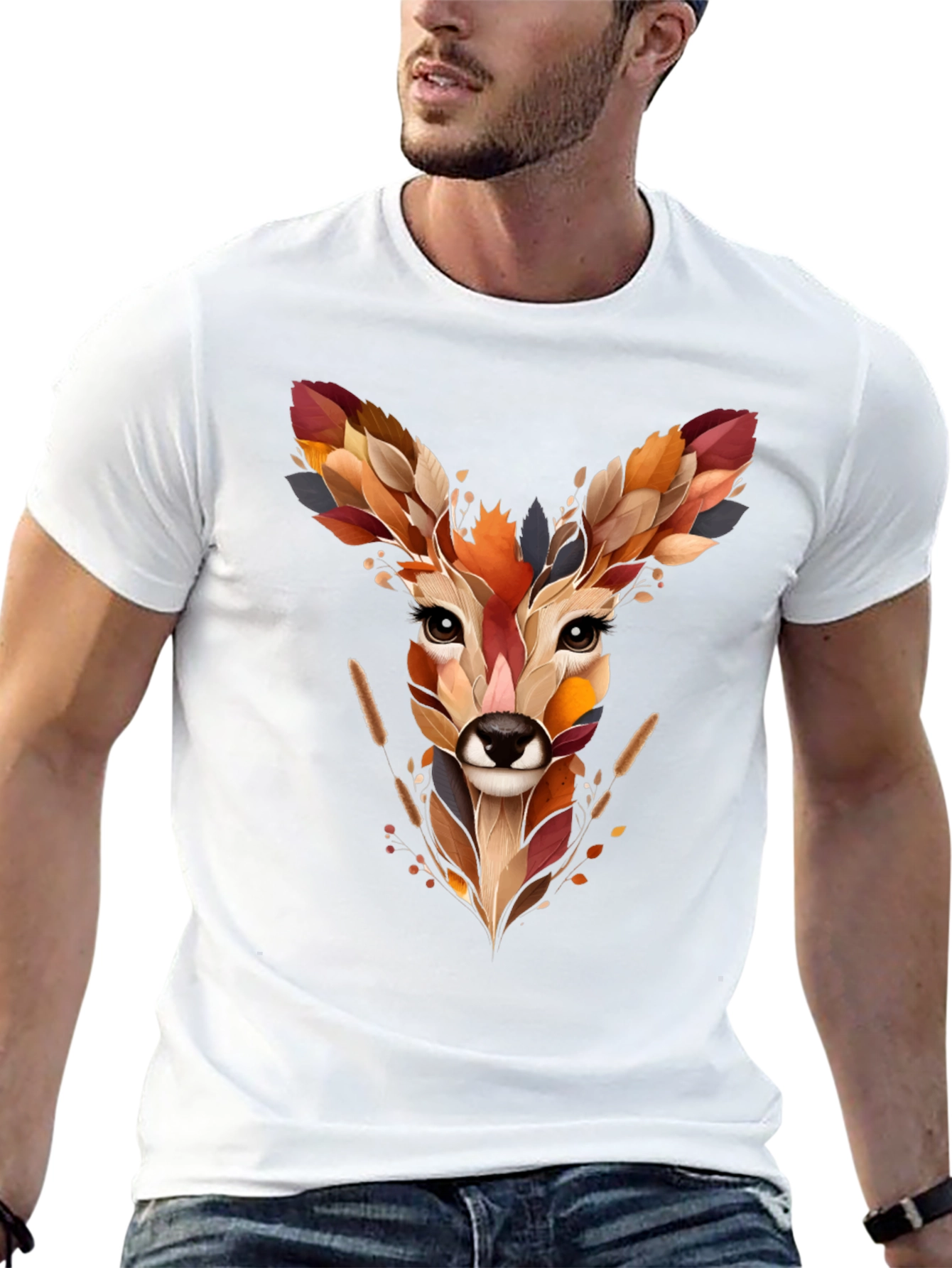 Deer Head Graphic Tee - Nature Inspired Art Shirt