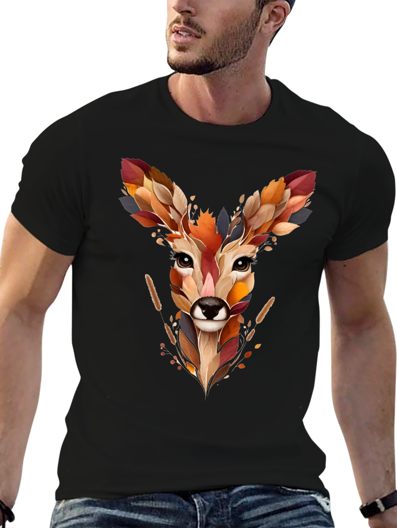 Deer Head Graphic Tee - Nature Inspired Art Shirt