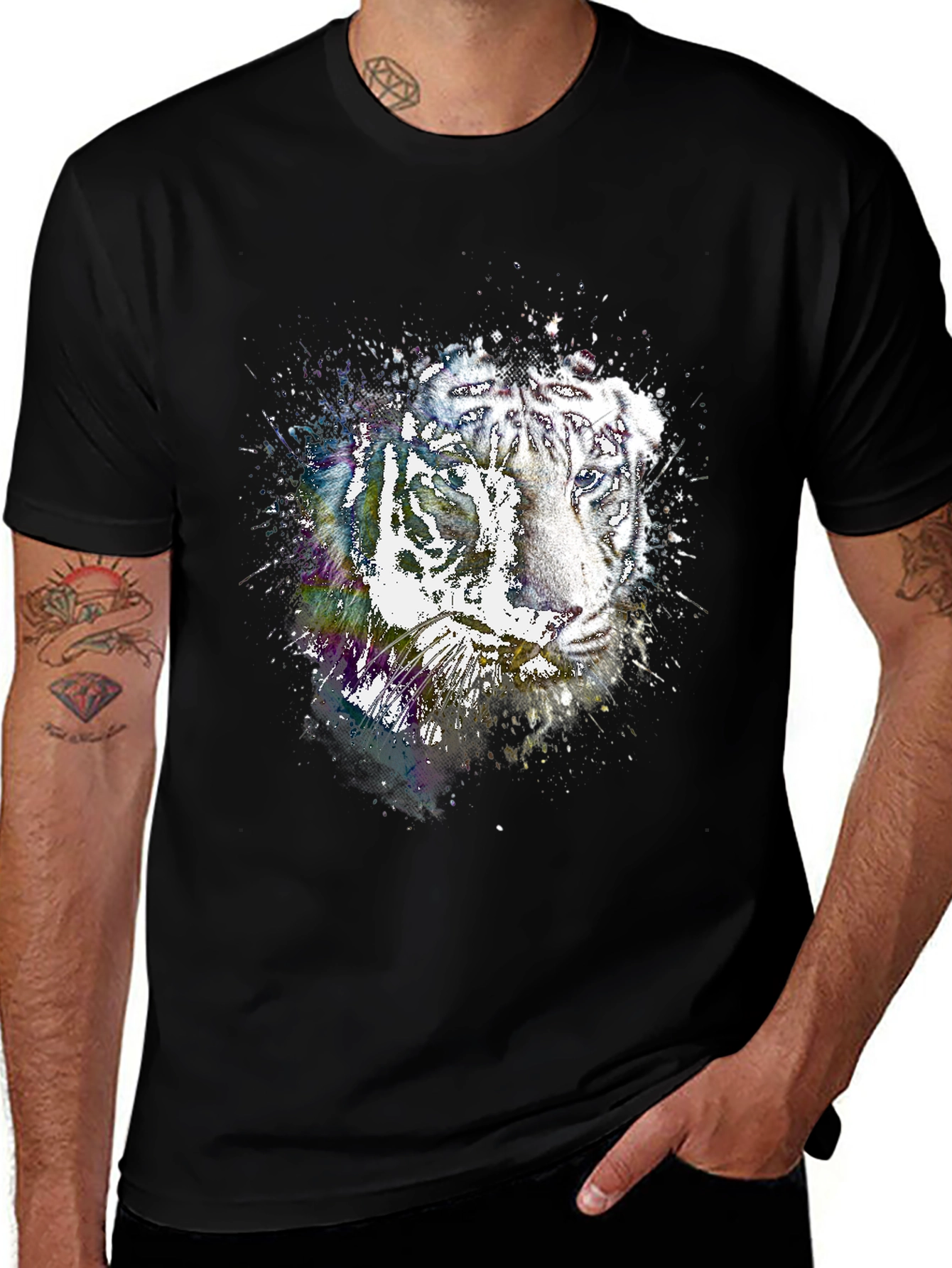 Tiger Splash Black T-Shirt - Unique Graphic Tee