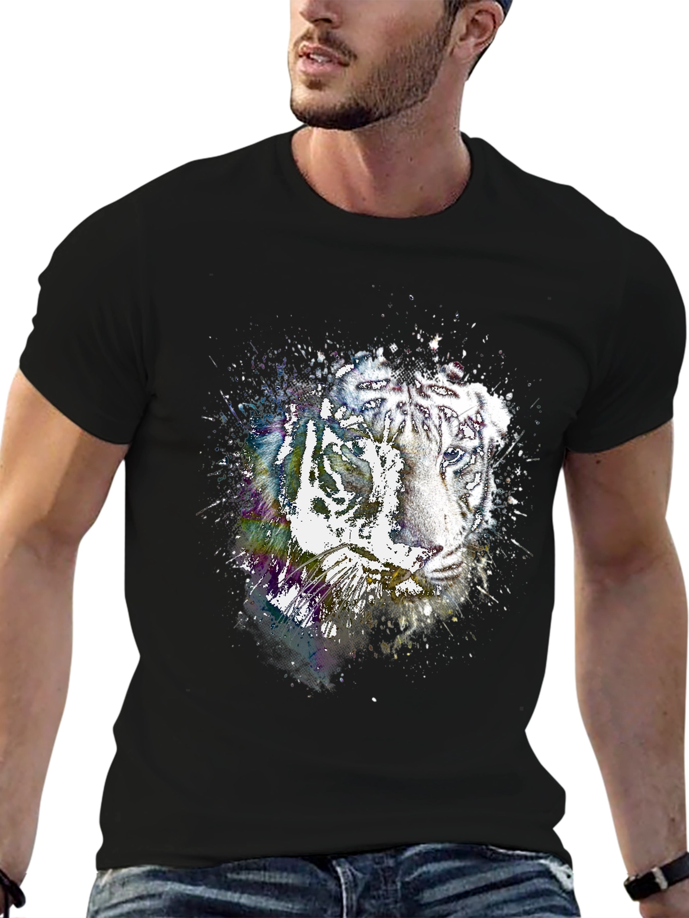 Tiger Splash Black T-Shirt - Unique Graphic Tee