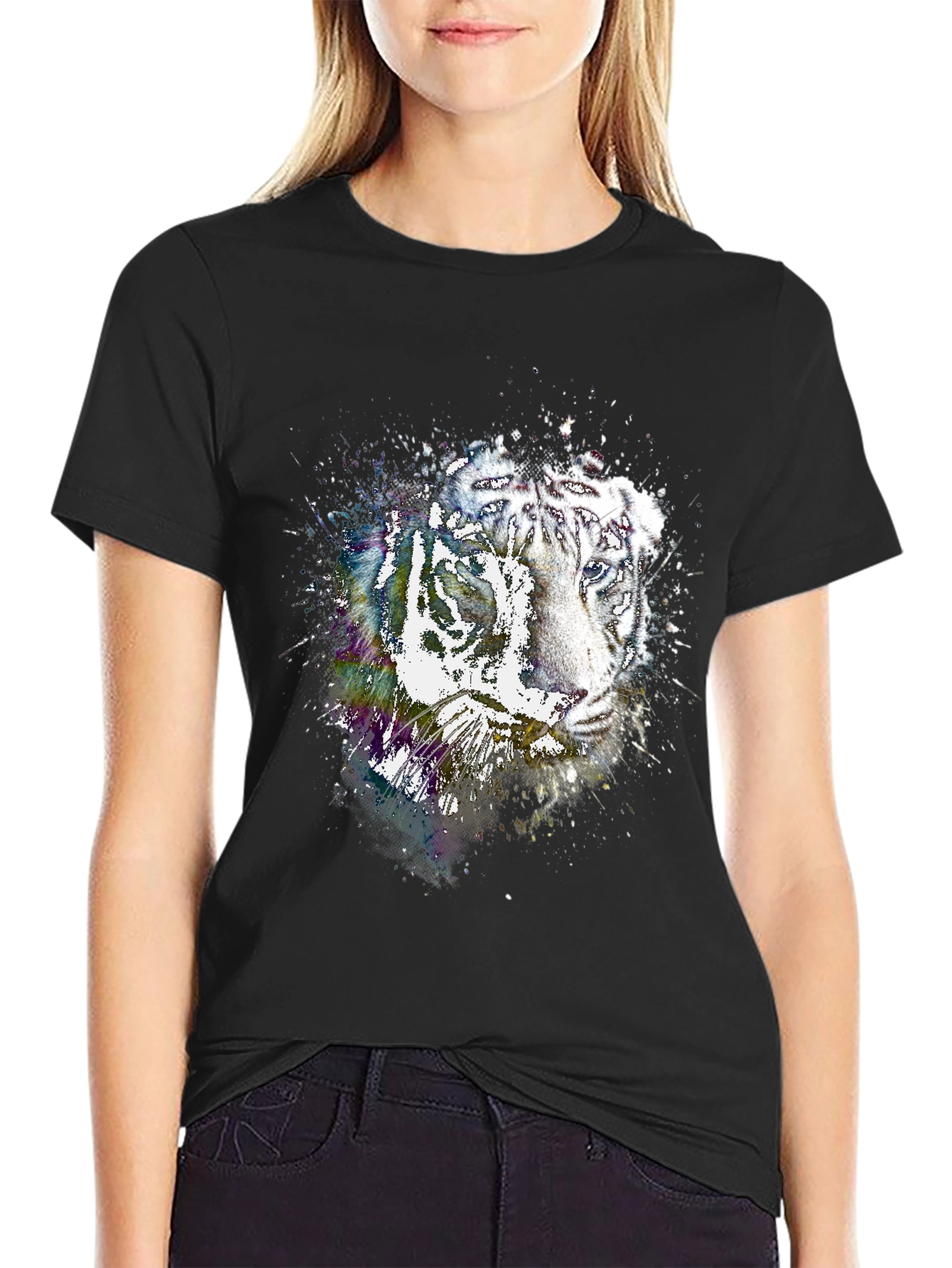 Tiger Splash Black T-Shirt - Unique Graphic Tee