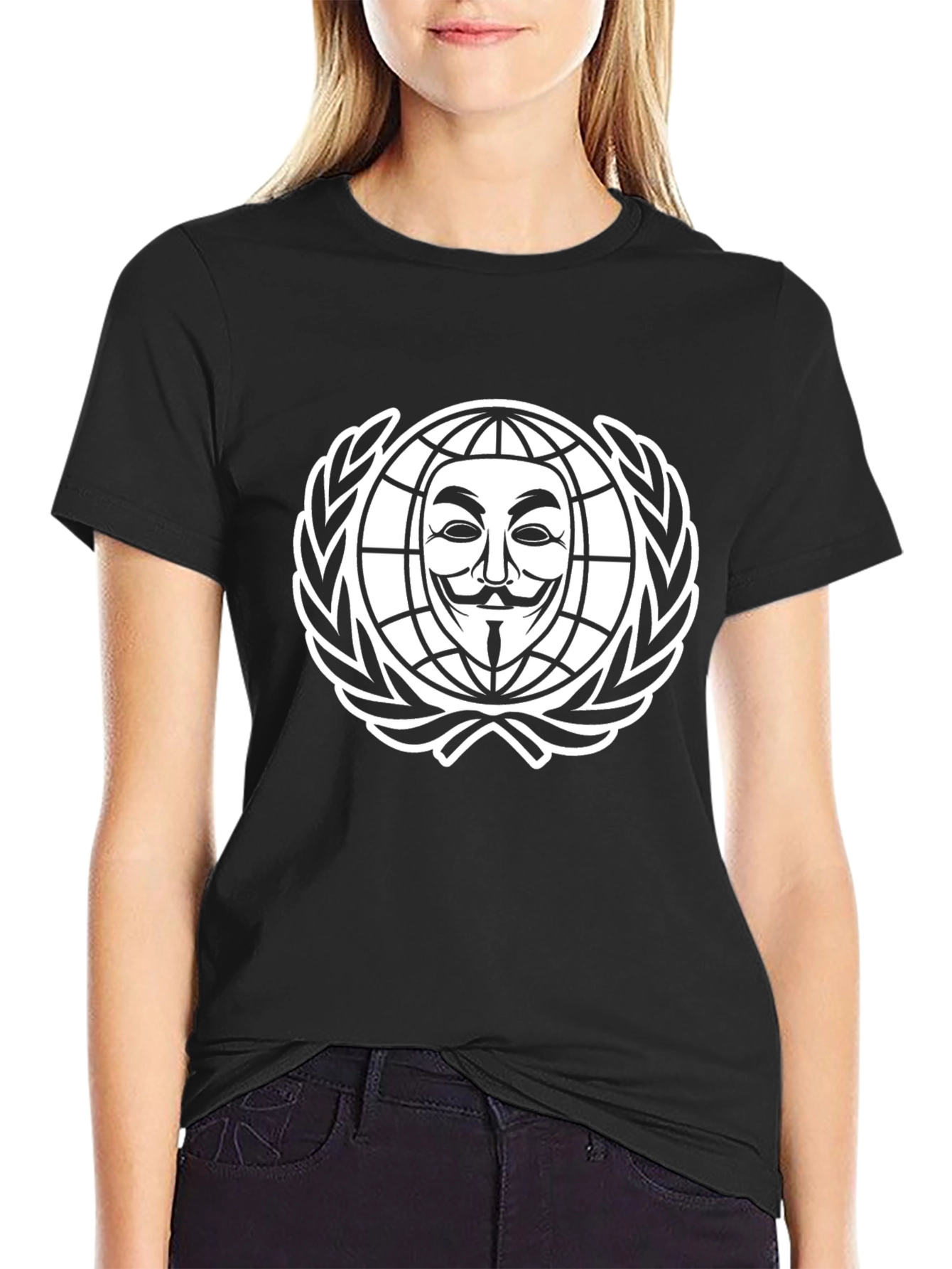 Anonymous Mask Globe Black Graphic T-Shirt