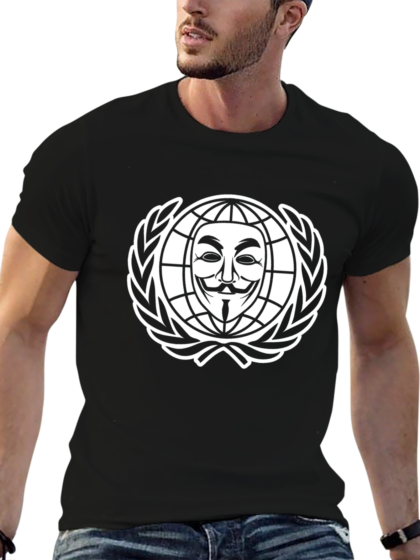 Anonymous Mask Globe Black Graphic T-Shirt