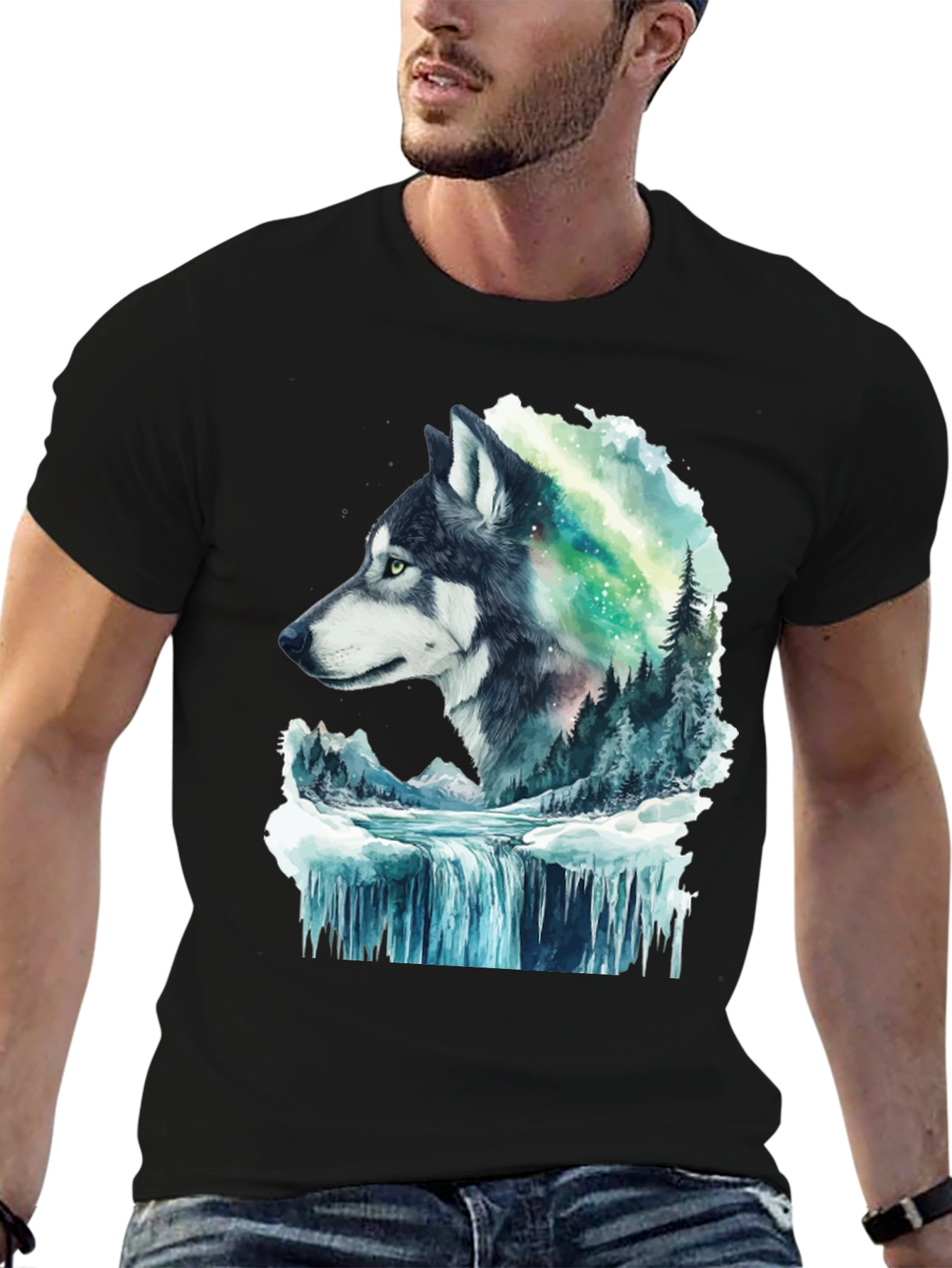 Wolf and Aurora Graphic T-Shirt