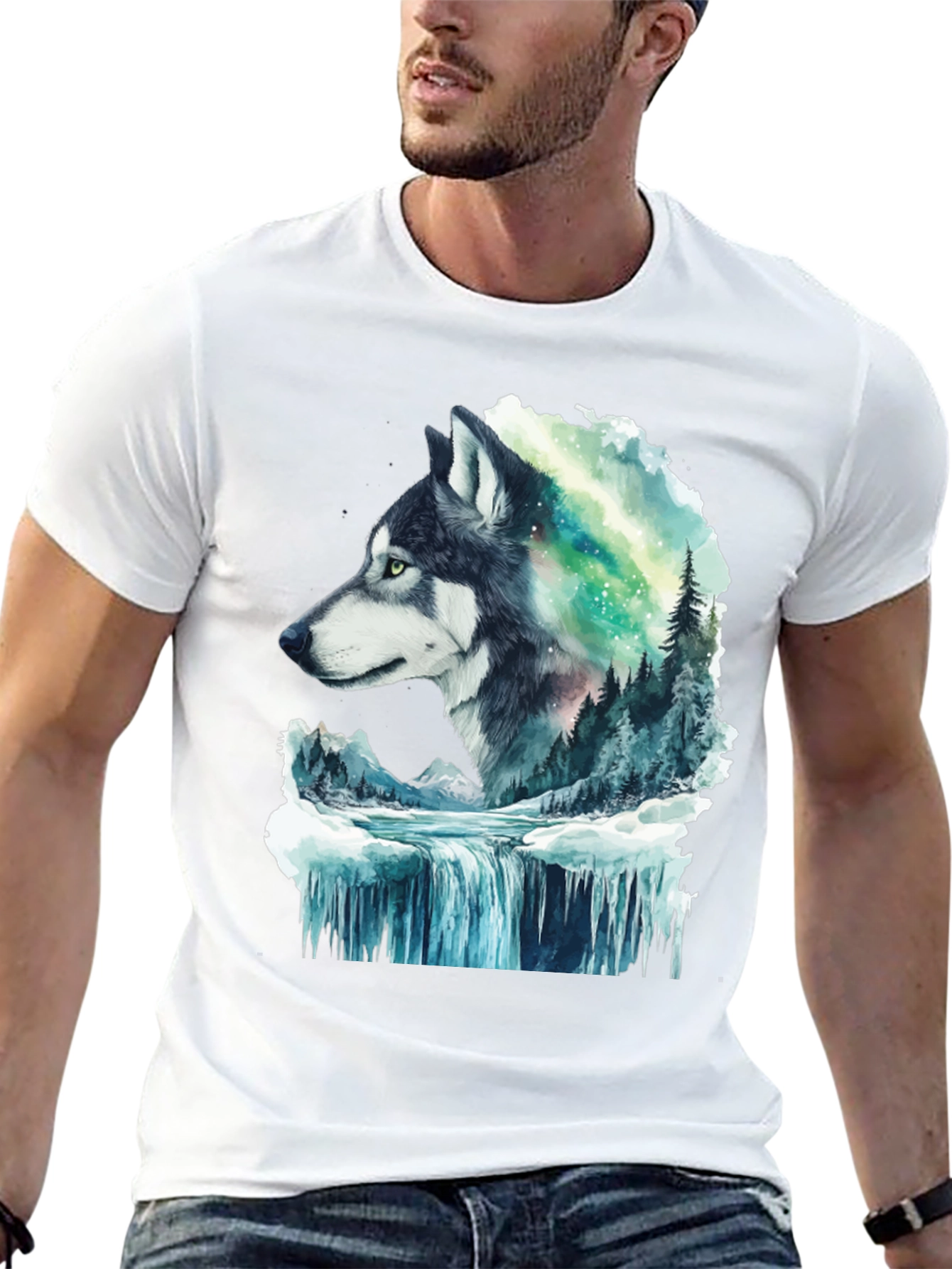 Wolf and Aurora Graphic T-Shirt