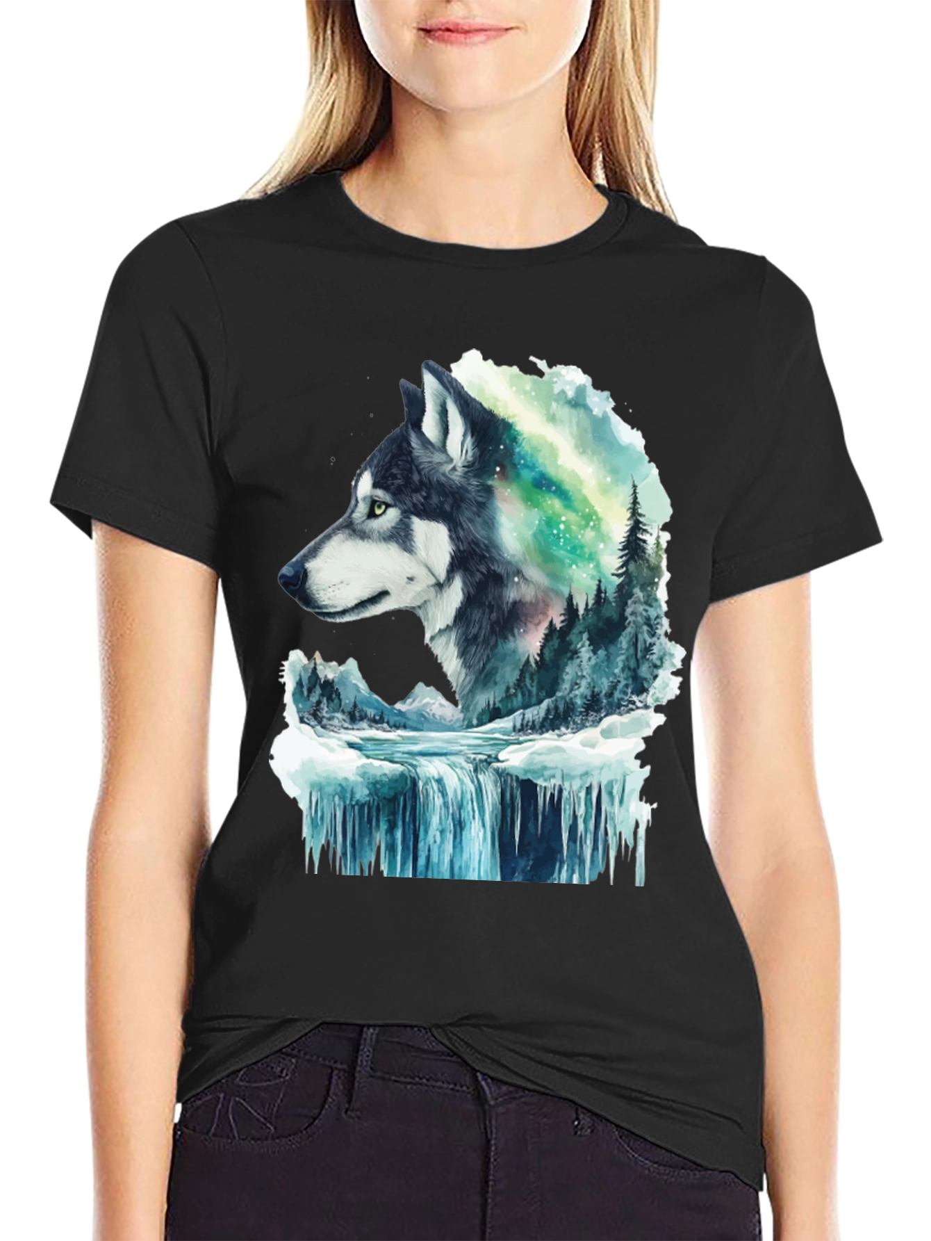 Wolf and Aurora Graphic T-Shirt
