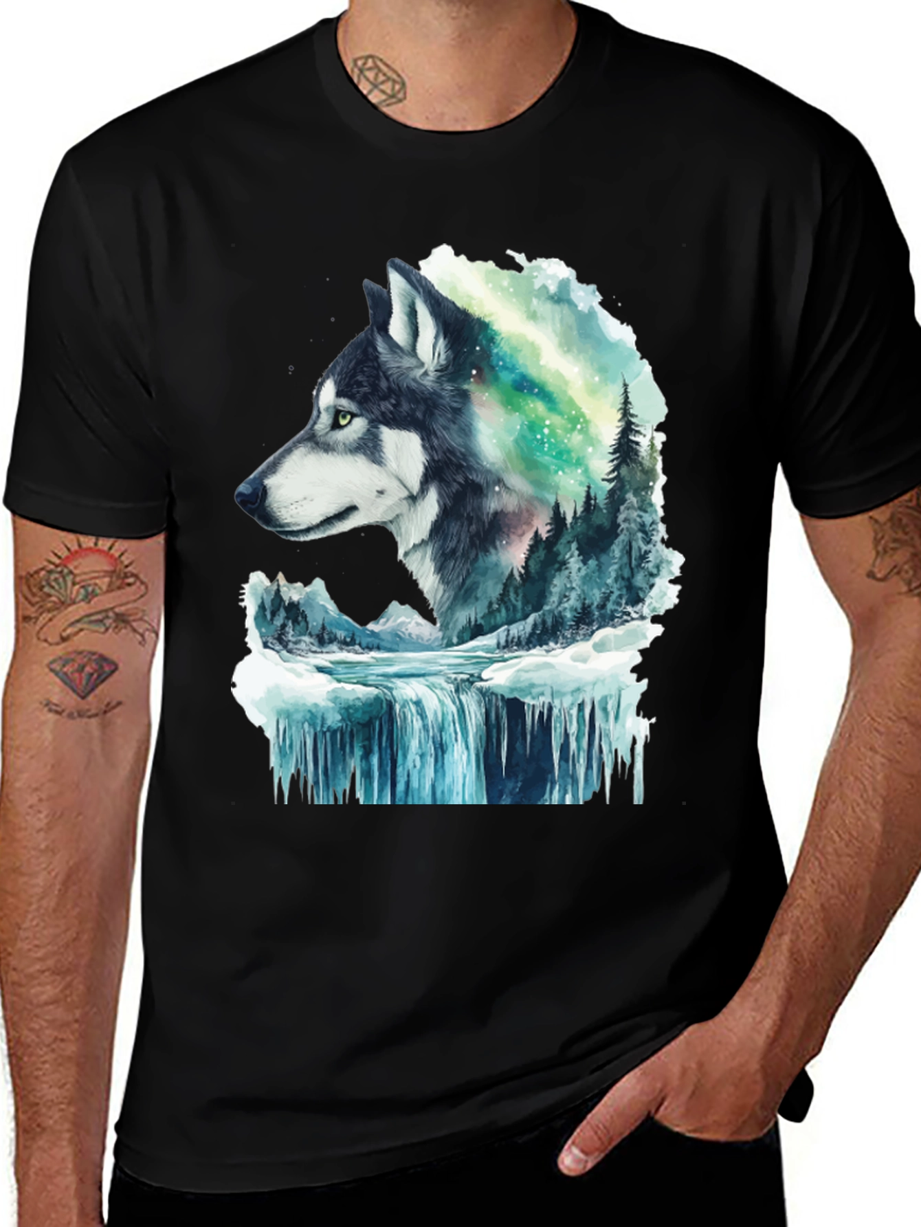 Wolf and Aurora Graphic T-Shirt
