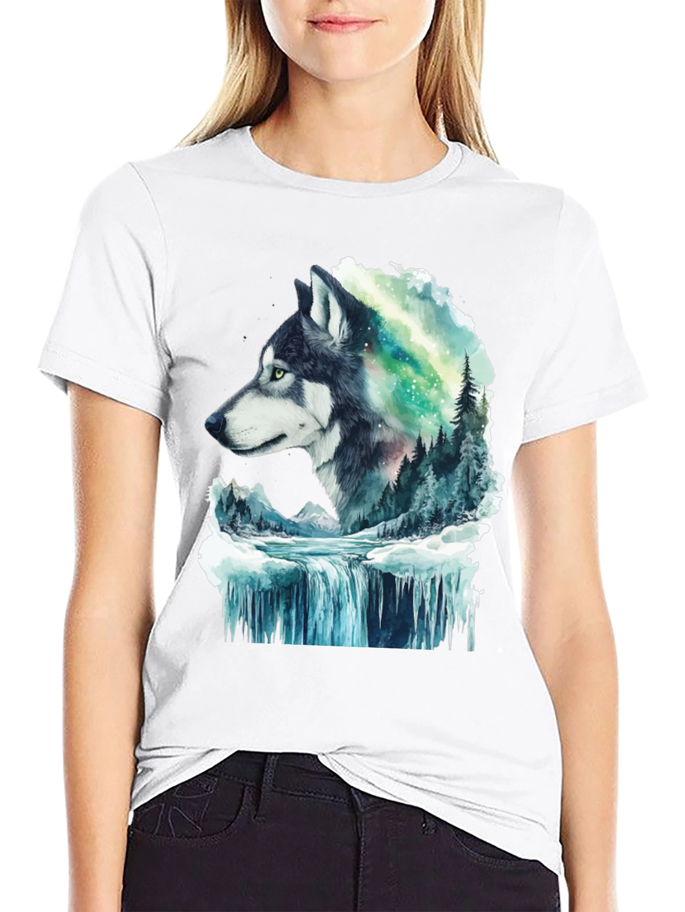 Wolf and Aurora Graphic T-Shirt