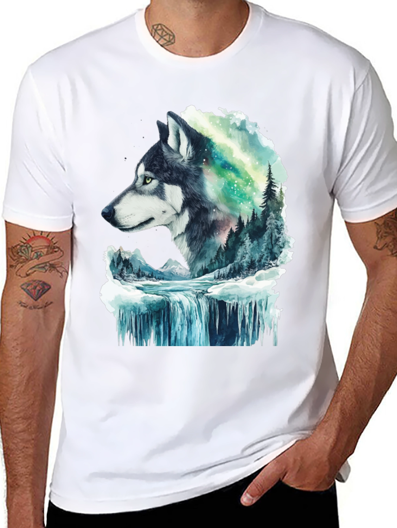 Wolf and Aurora Graphic T-Shirt