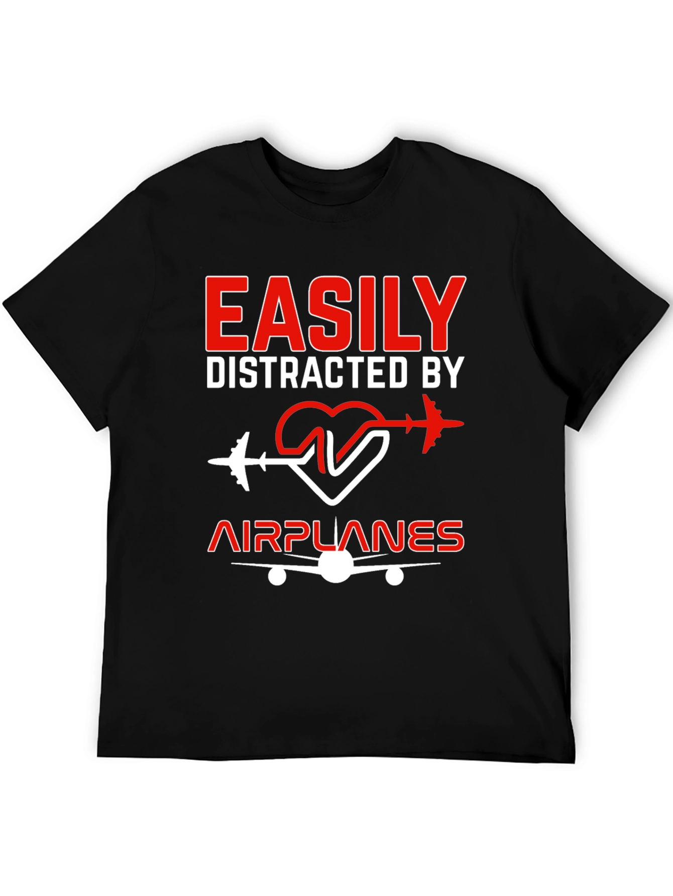 Easily Distracted By Airplanes Black T-Shirt