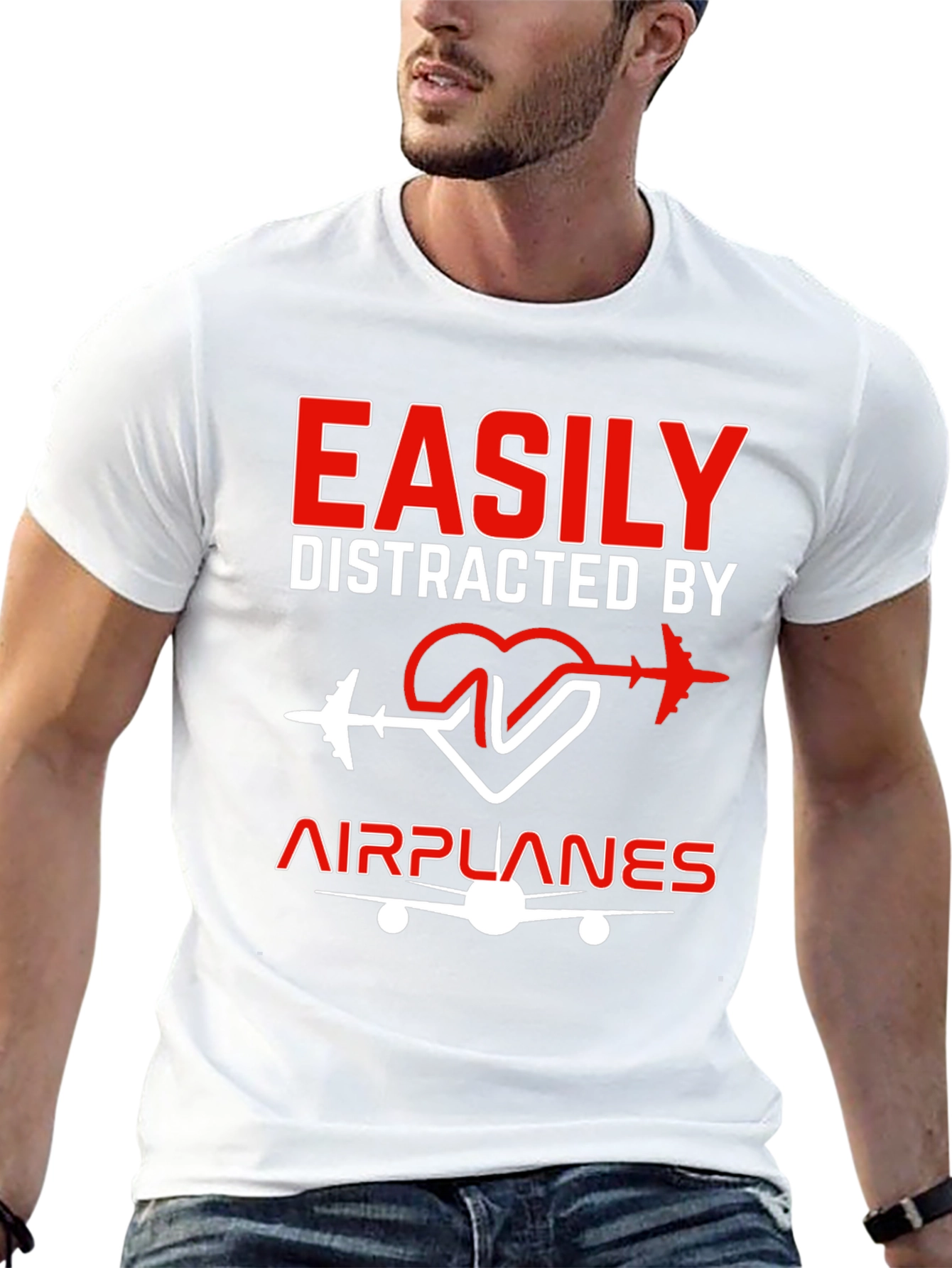 Easily Distracted By Airplanes Black T-Shirt