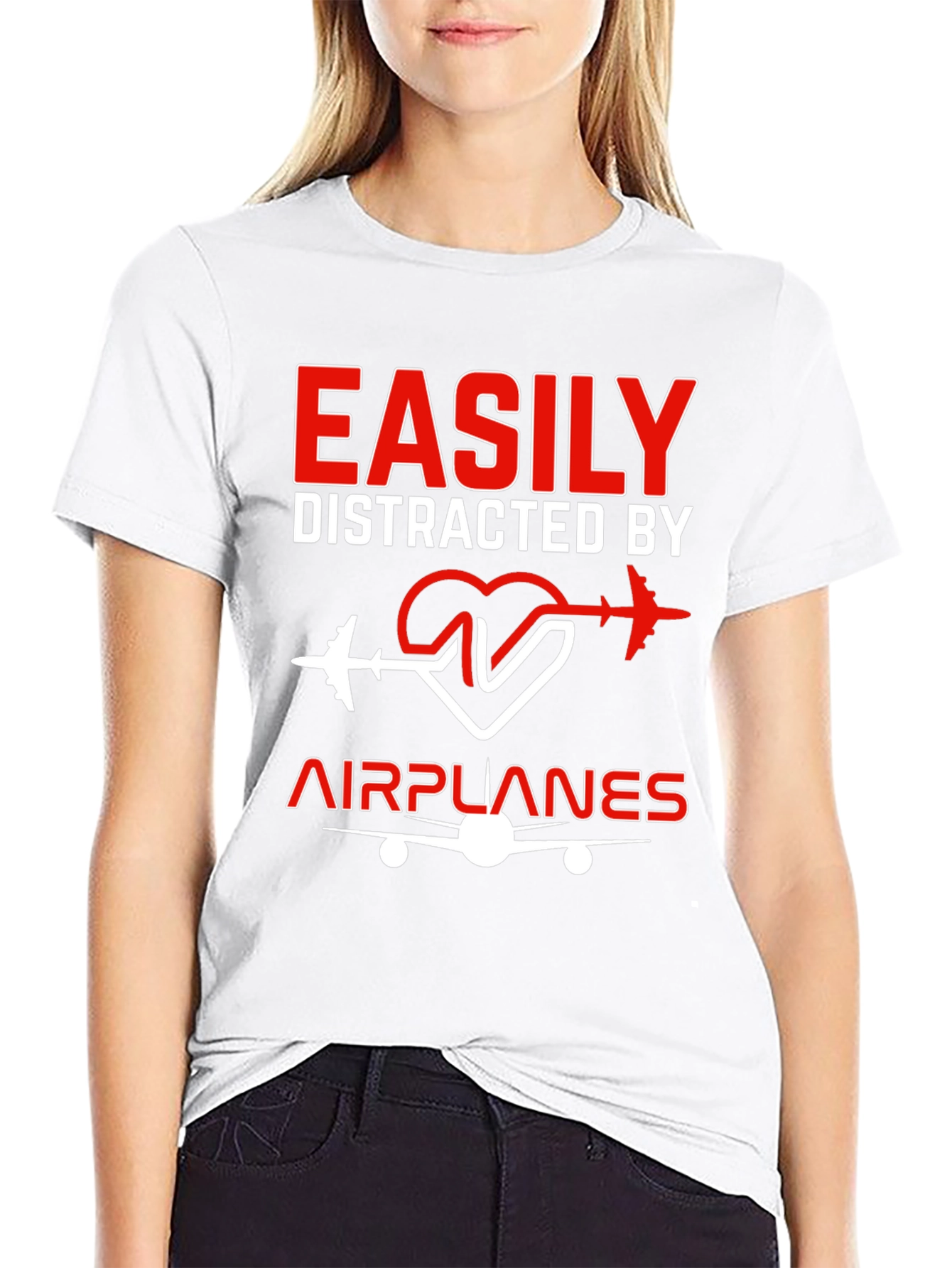 Easily Distracted By Airplanes Black T-Shirt