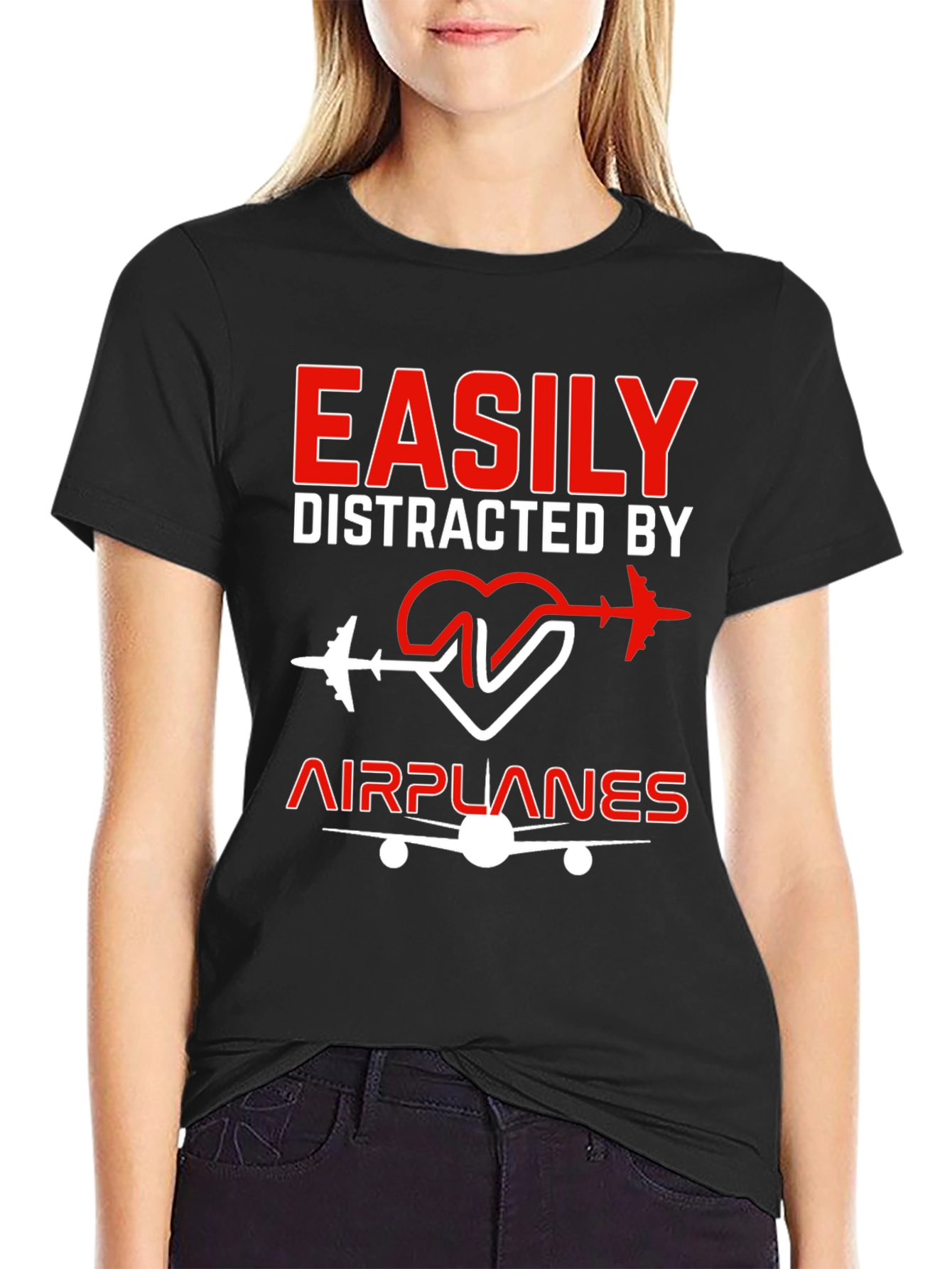 Easily Distracted By Airplanes Black T-Shirt