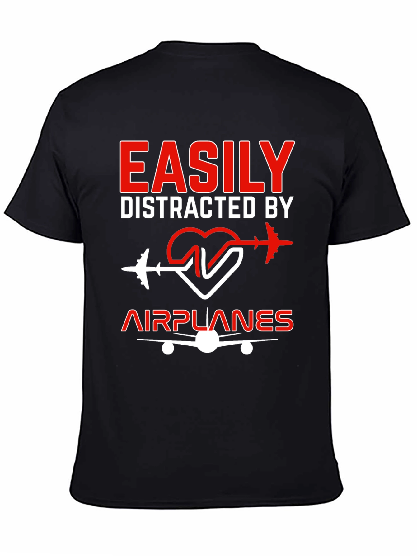 Easily Distracted By Airplanes Black T-Shirt