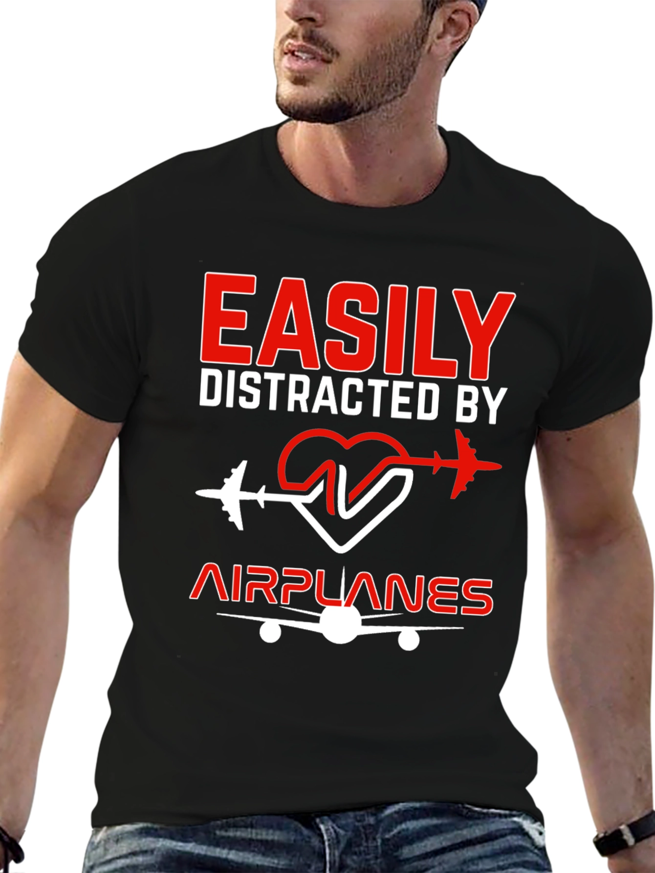 Easily Distracted By Airplanes Black T-Shirt