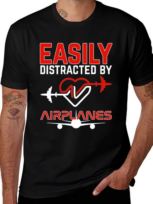 Easily Distracted By Airplanes Black T-Shirt