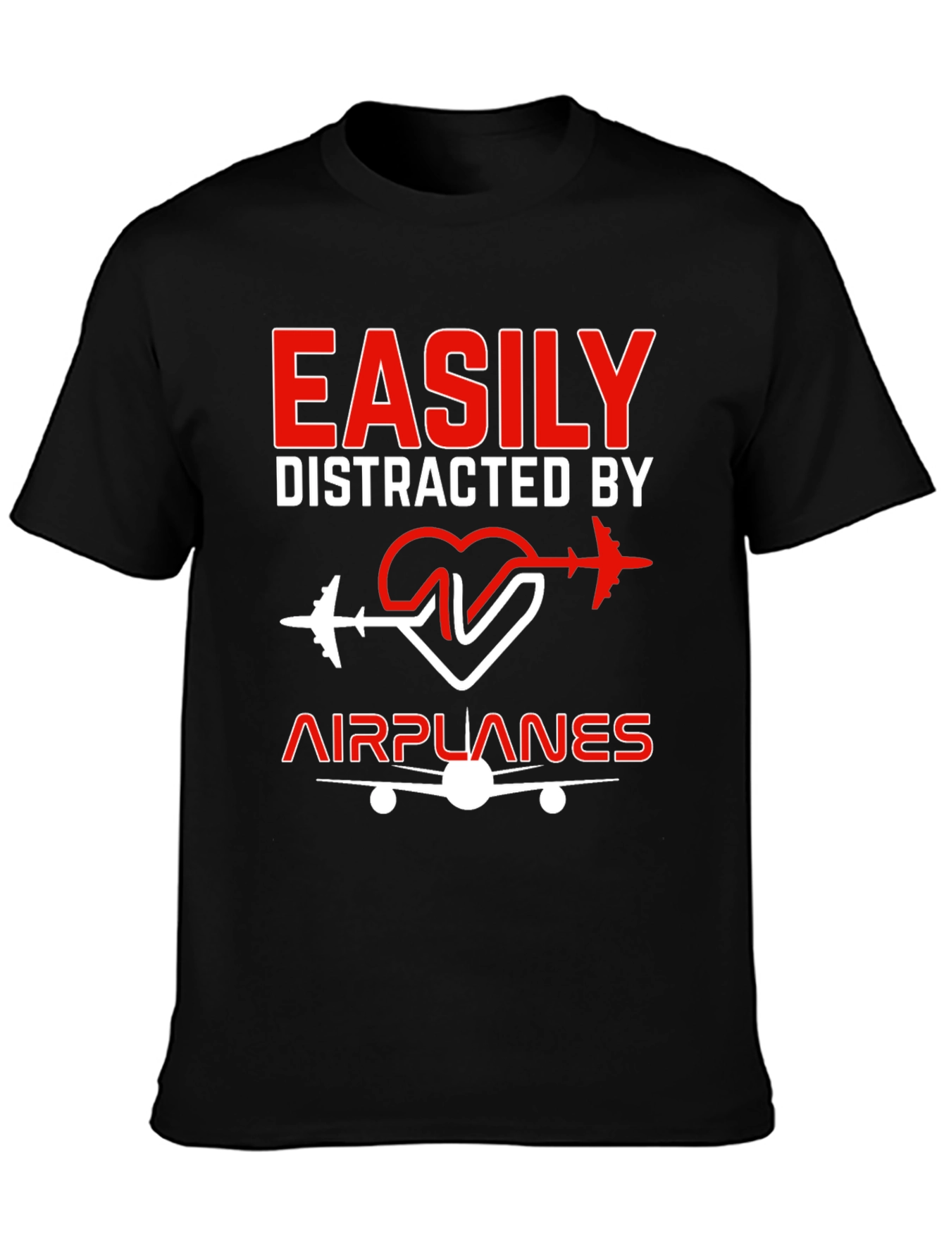 Easily Distracted By Airplanes Black T-Shirt
