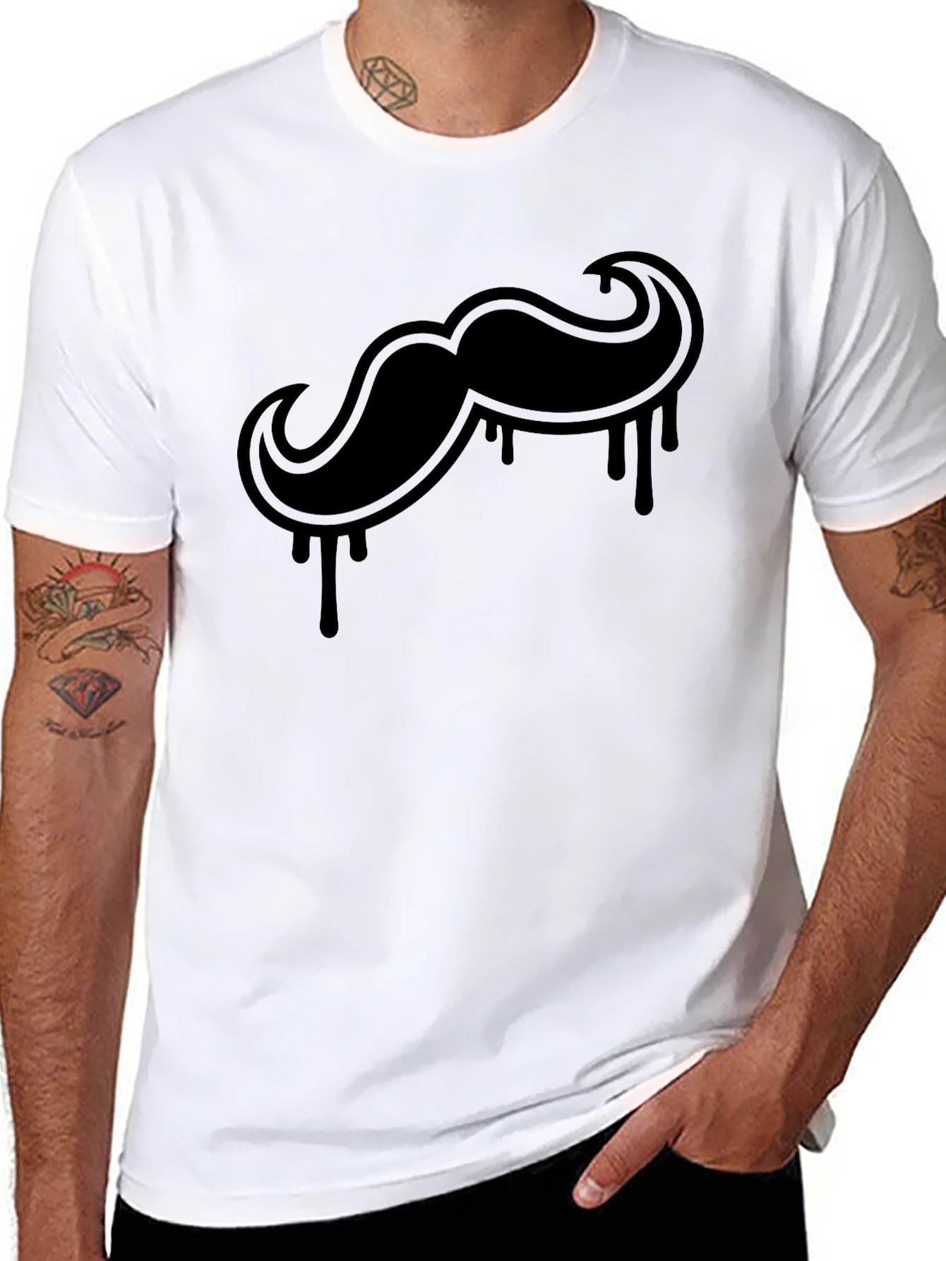Mens Black Mustache Drip Graphic Tee